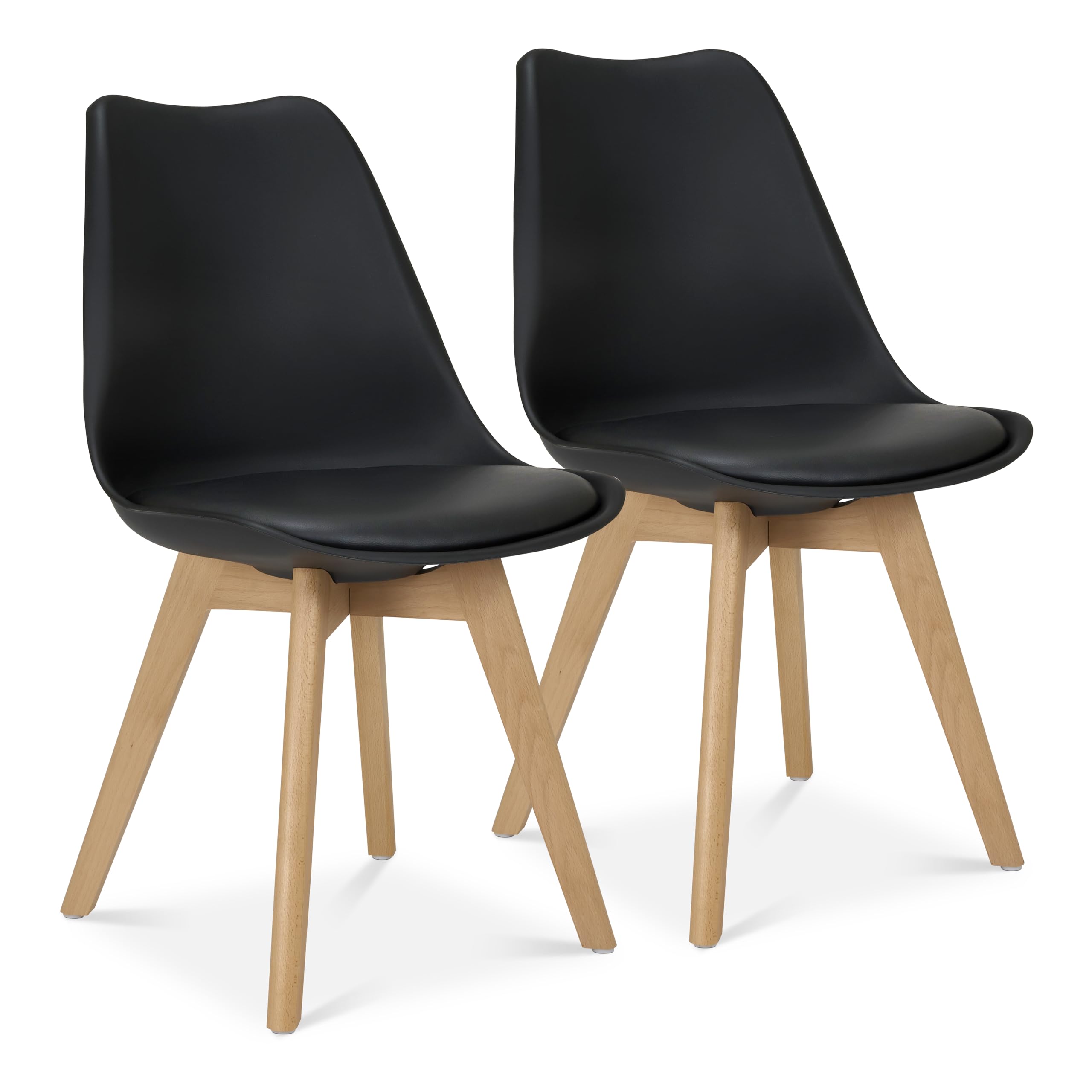 Bravich Rocco Dining Chairs Set of 2 with Cushion Pad Seat, Black Plastic Kitchen Chairs with Wooden Legs, Modern Accent Chairs for Dining Room, Bedroom and Dressing Table