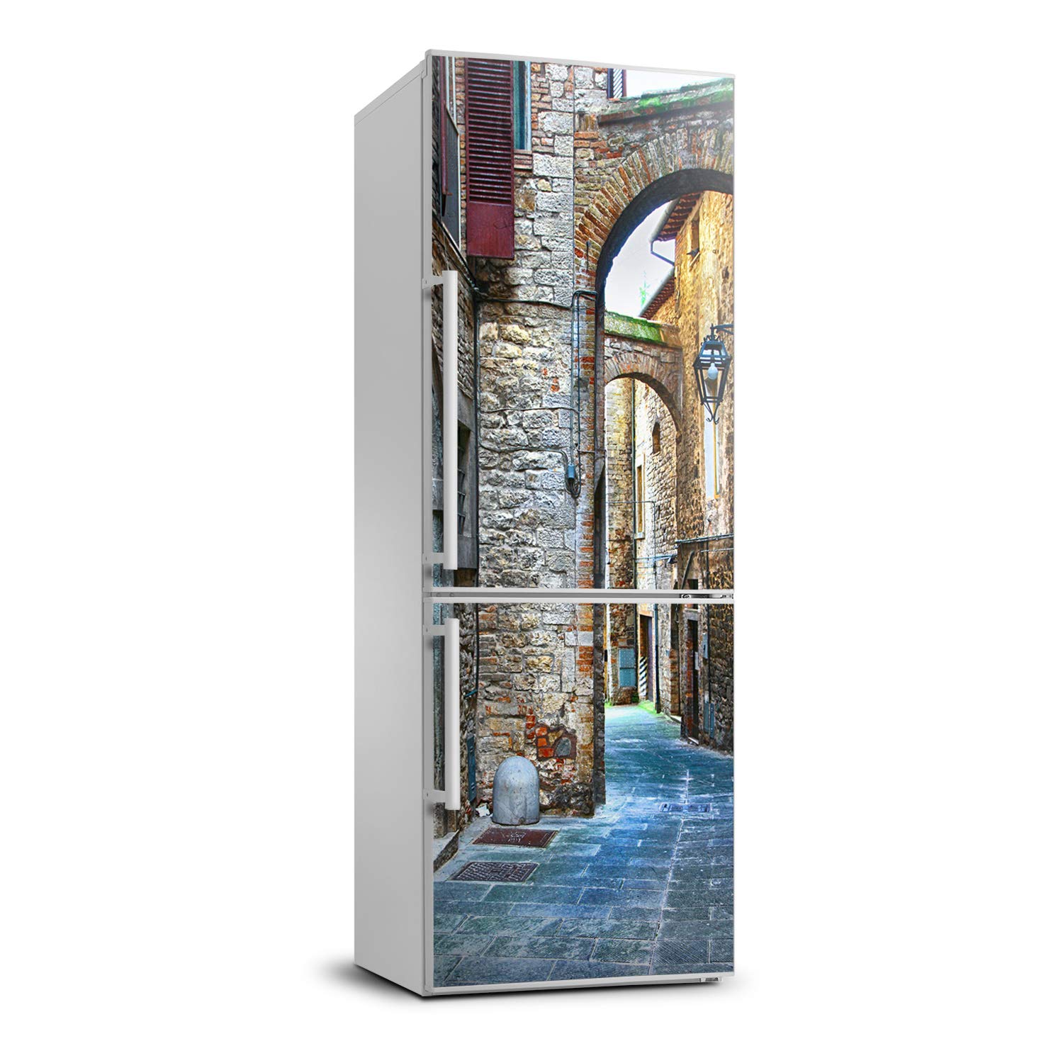 Autocollant frigo haut de gamme 60x180cm sticker de cuisine au design rues italiennes