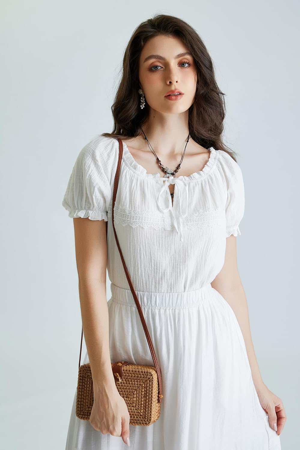 Scarlet Darkness Renaissance Shirt Women Summer Crew Neck Short Sleeve Peasant Tops - Image 4