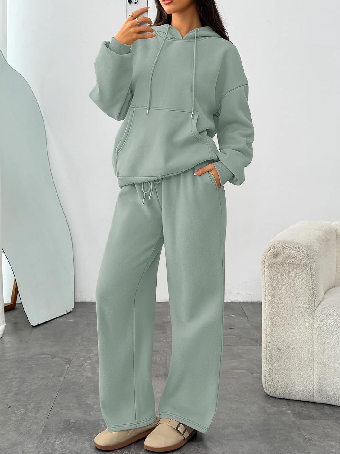 Trendy Queen Womens 2 Piece Outfits Lounge Fall Fashion Sets Oversized Sweatshirts Wide Leg Pants Sweatsuits Winter Clothes - Image 2