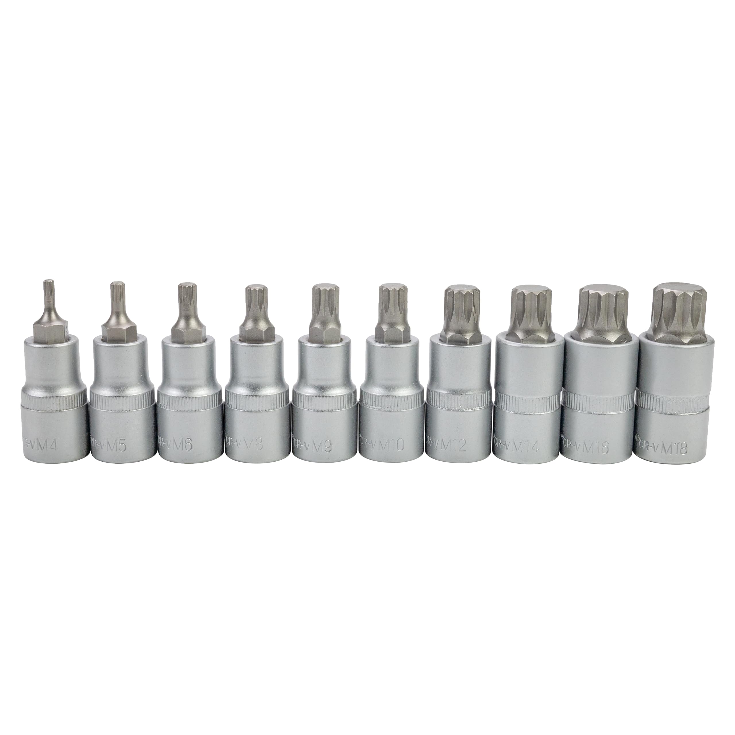 Jeu de douilles XZN à denture multiple pour clé à cliquet de 1/2" - Ensemble de 10 embouts M4, M5, M6, M8, M9, M10, M12, M14, M16, M18