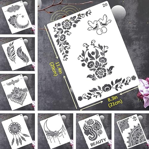 Miniatura 3 de 12 plantillas de borde de flores para pintar, plantillas de arte de encaje de plástico reutilizables tamaño A4, plantillas de arte de encaje, plumas