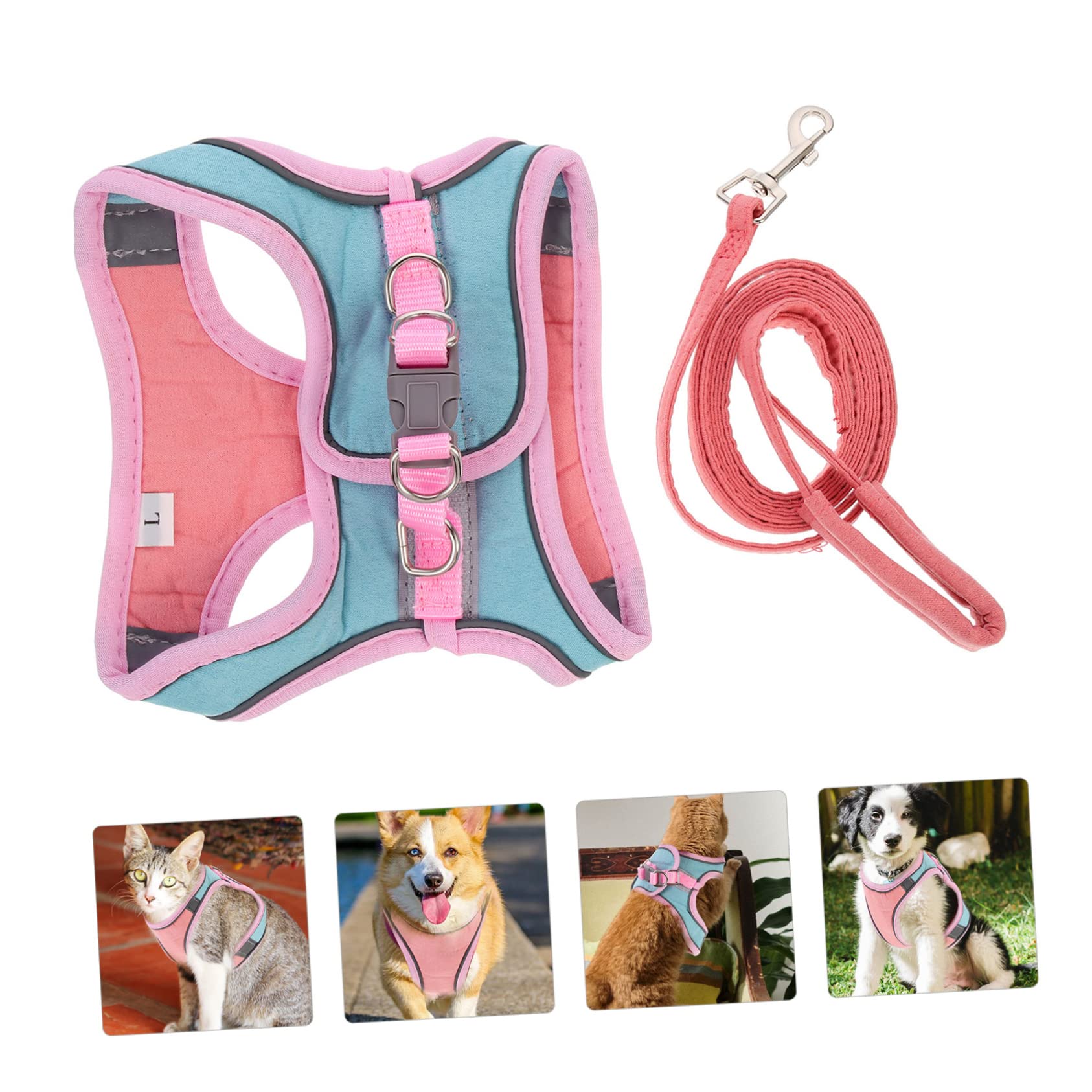 Happyyami 5sets Pettorina Per Gatti e Cuccioli Riflettente Con Guinzaglio Vestibilità Comoda Per Passeggiate Notturne e Allenamento All Aperto