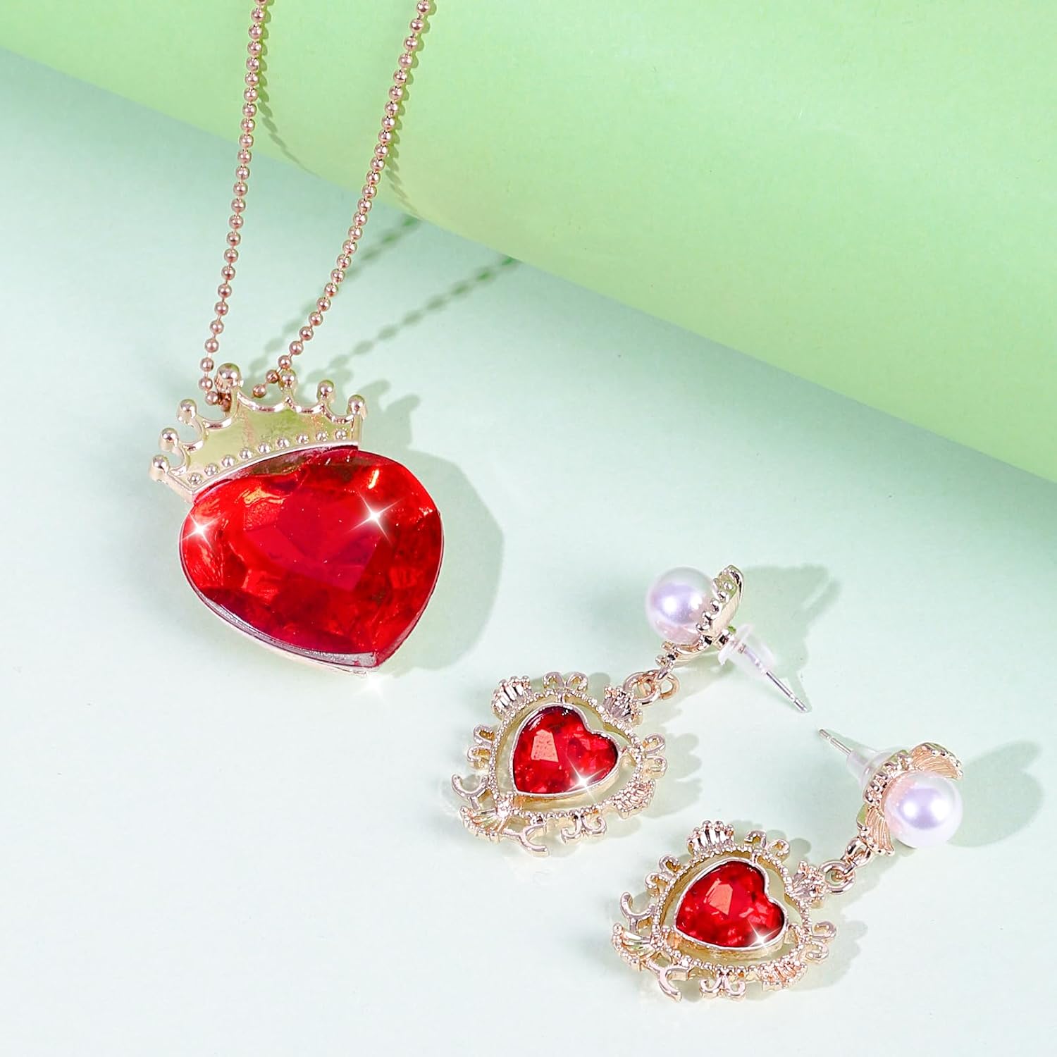 Evie Red Heart Necklace Queen of Heart Crown and Stud Earrings,Queen of Hearts Costume Jewelry Set for Woman Halloween Christmas Birthday Costume - Image 8