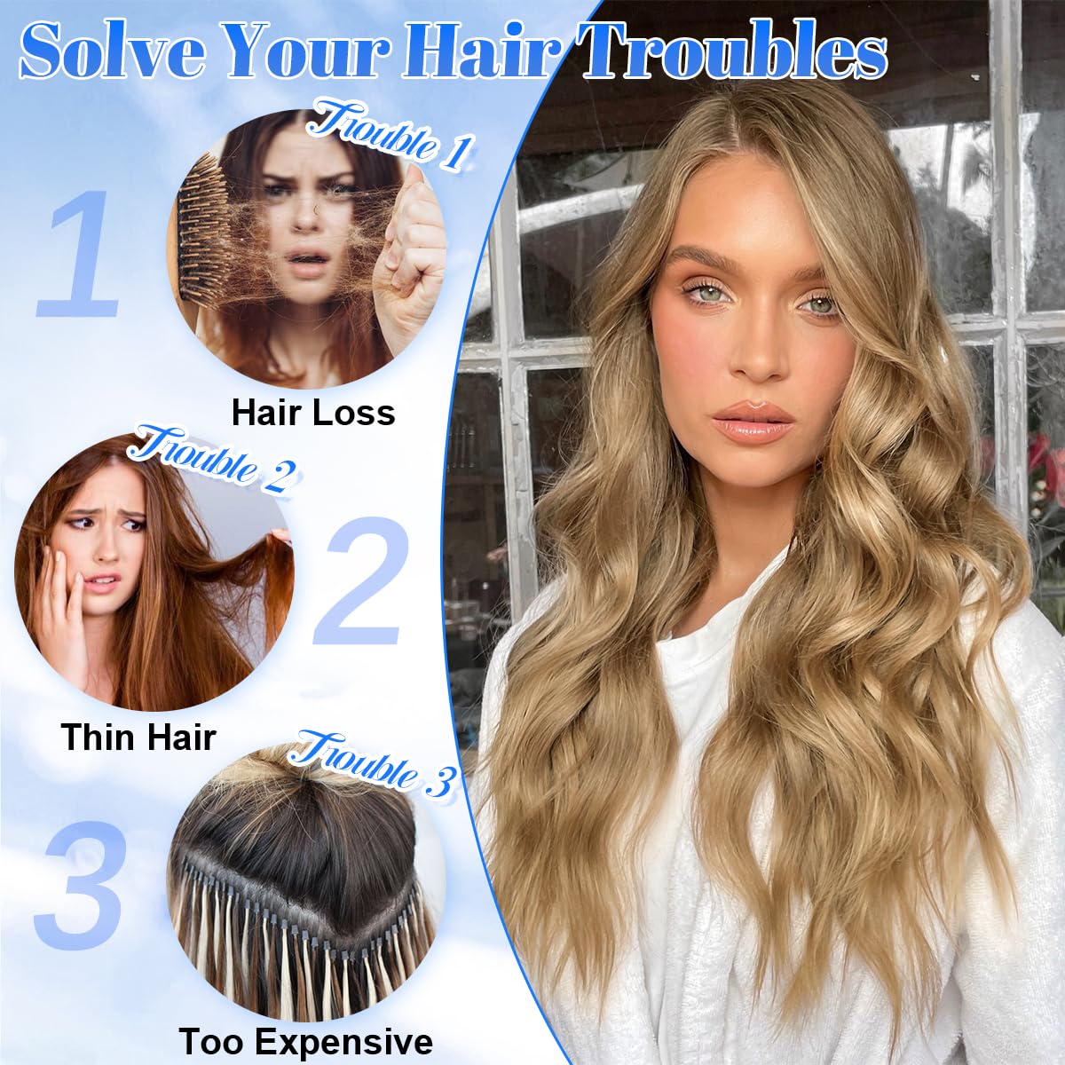 JIAMEISI Clip in Hair Extensions 4PCS Full Head Long Wavy Hair Extensions Synthetic Fiber 22 Inch 200g Clip in Thick Hairpieces for Women/Girls (#22 Dark Golden Mixed Beige Blonde) - Image 3