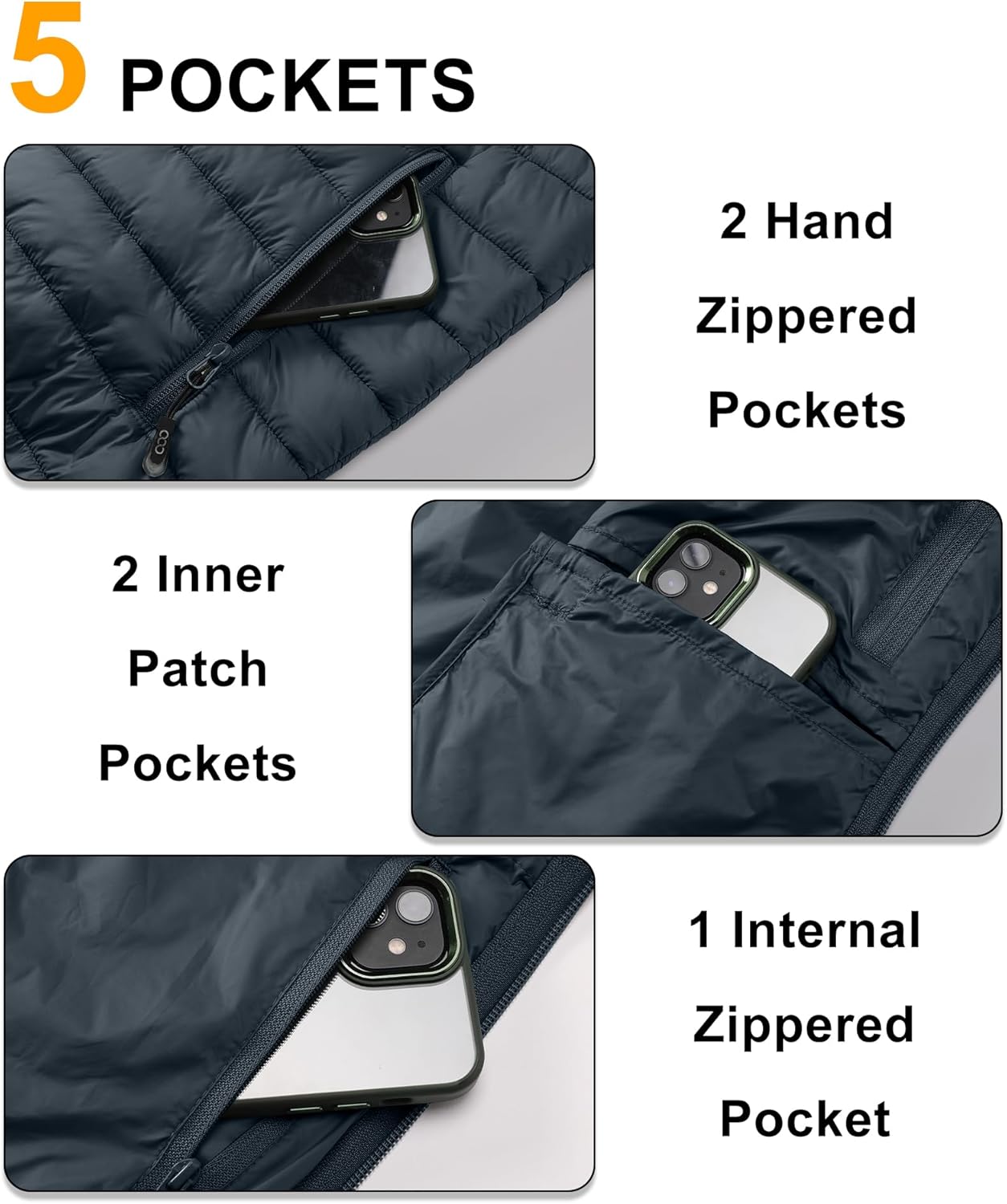 33,000ft Men's Lightweight Packable Insulated Puffer Vest Outerwear, Warm Winter Sleeveless Jacket for Golf Running - Image 4