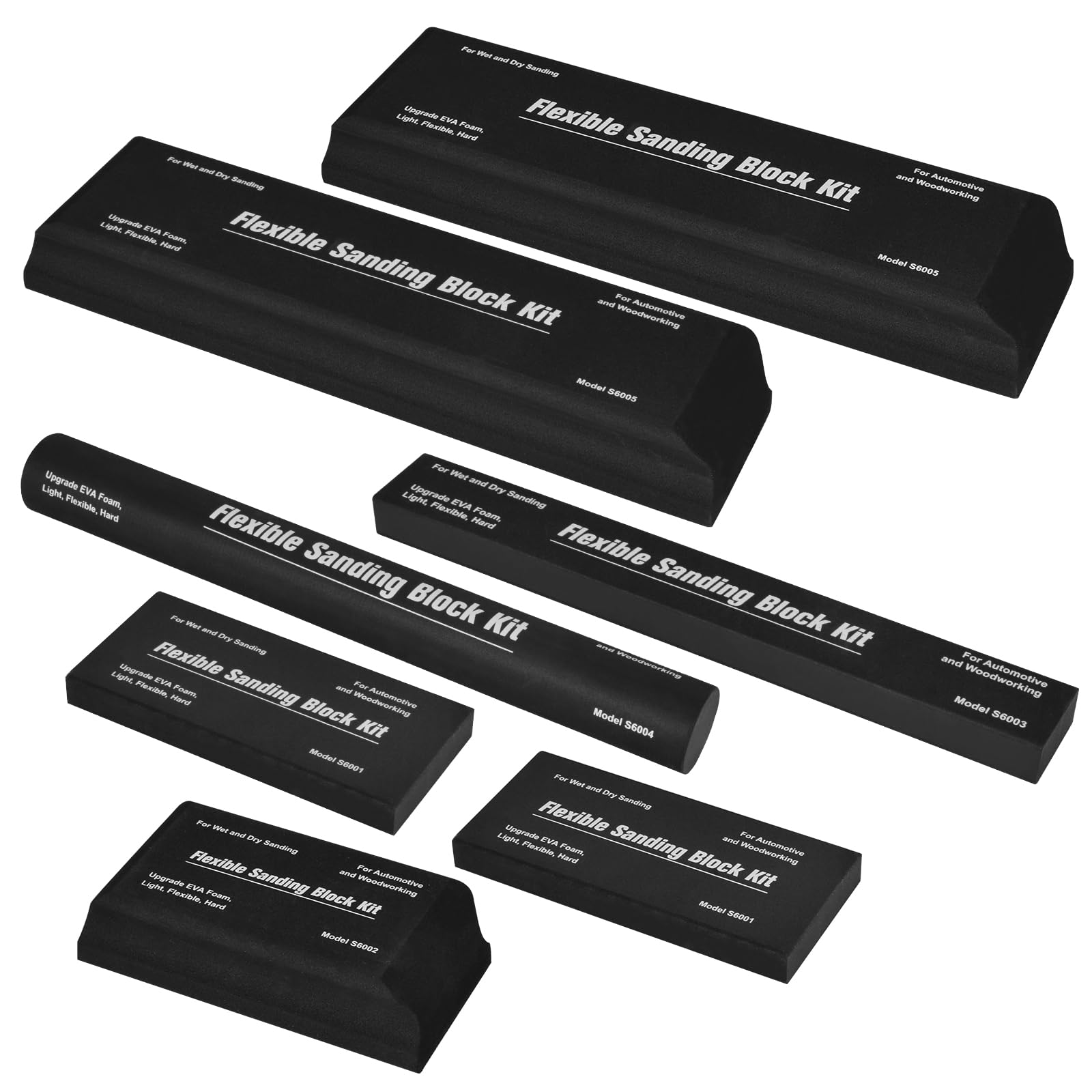 7 PCS Sanding Blocks Auto Body, Flexible Eva Foam Wet or Dry Sanding Block Kit, Sanding Sponge Blocks for Wood or Automotive Body