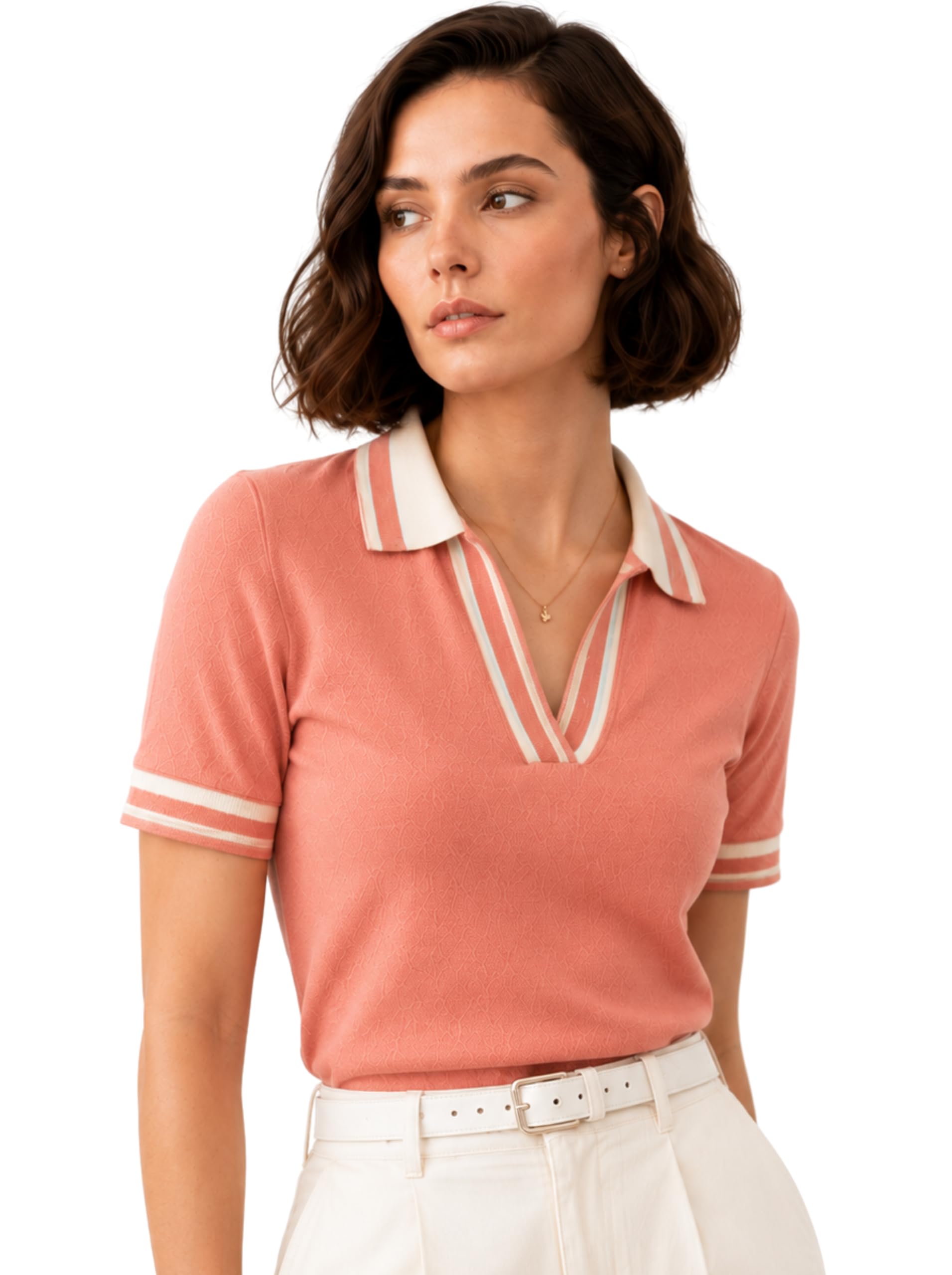 fyltr Women's Modern V-Neck Striper Collar Solid Polo T-Shirt - Contrast Tipping Details | Regular Fit | T-Shirts for Women | Open Placket-picture-26