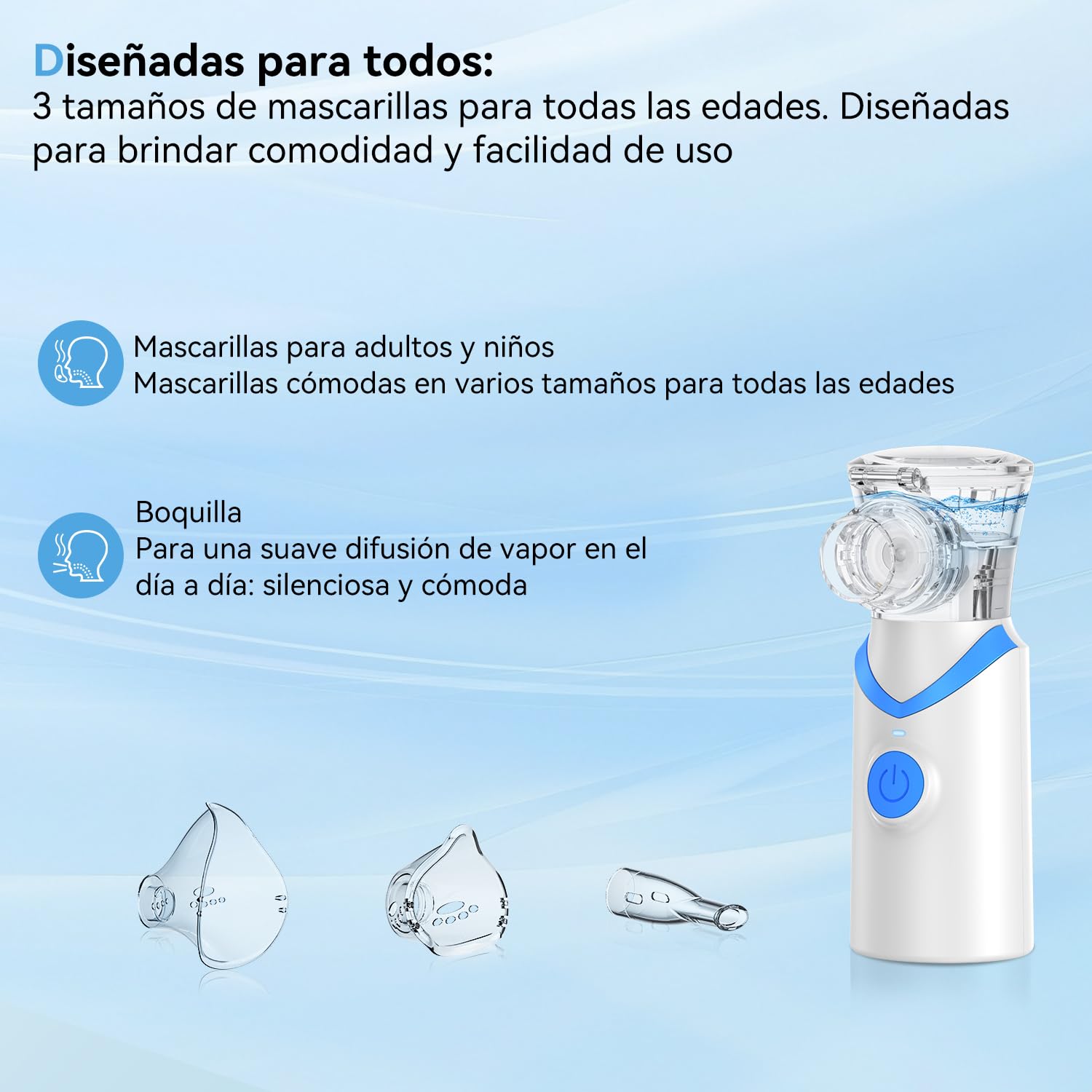 Nebulizador Adultos, Nebulizador Portátil Recargable para Adultos y Niños, Larair Nebulizador silencioso con función de autolimpieza y Volumen de pulverización Ajustable, Recargable y portátil.