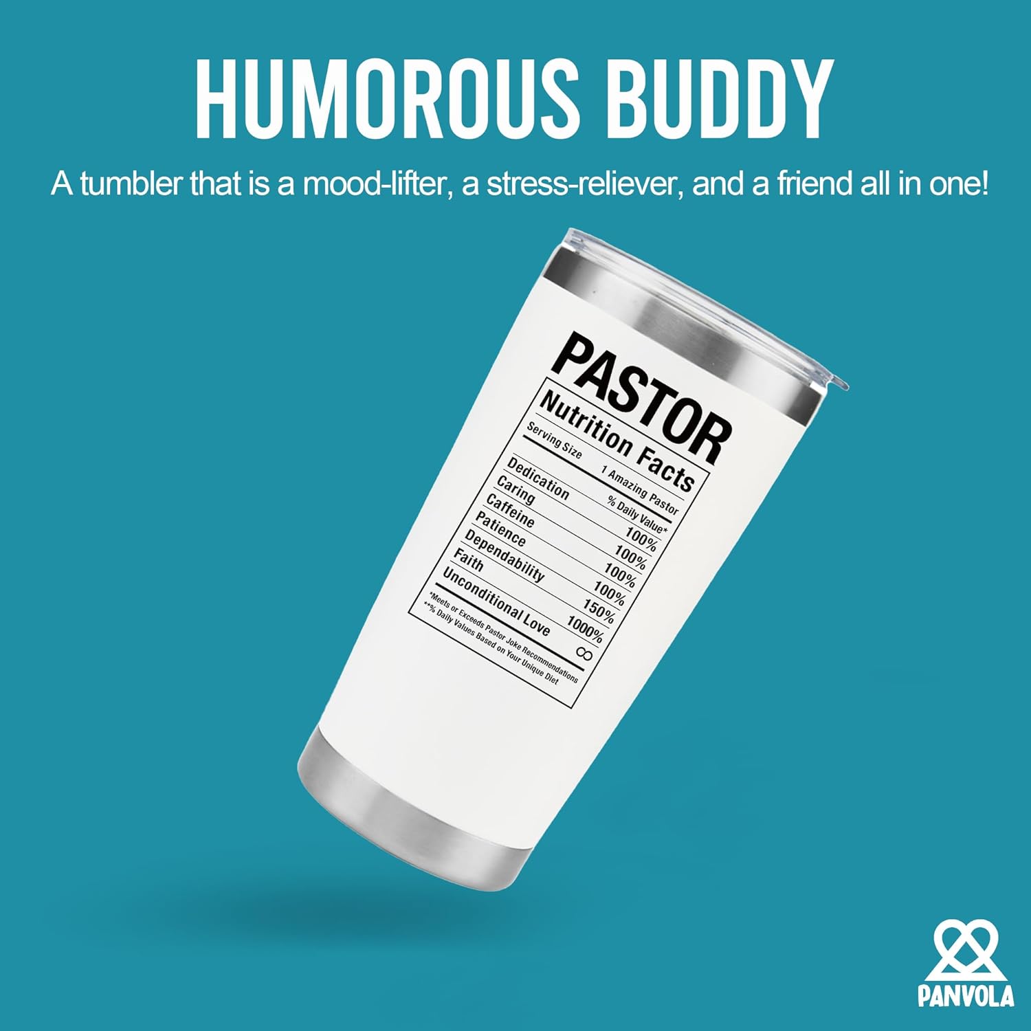 Panvola Pastor Nutritional Facts For Ministers Preachers Ordination Travel Mug Welcome Appreciation Christmas Stainless Steel White Vacuum Insulated Tumbler 20oz With Lid And Straw - Image 2