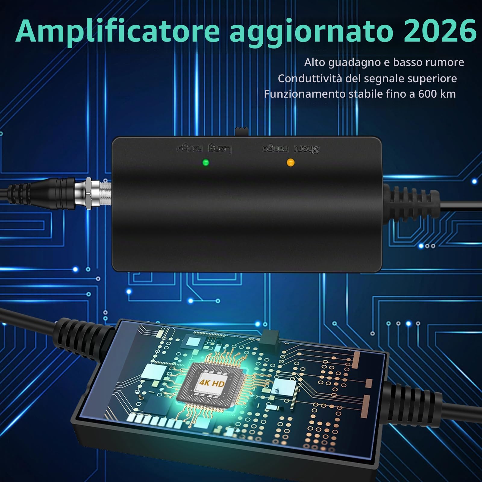 600+Km Antenna TV Interna Amplificata Potente 2026, Nuova Antenna TV Da Interno Con Amplificatore Di Segnale, Ricezione A 360° Canali HDTV 4K 8K1080p, Supporto DVB-T/DVB-T2 VHF UHF, Cavo Coassiale 10M