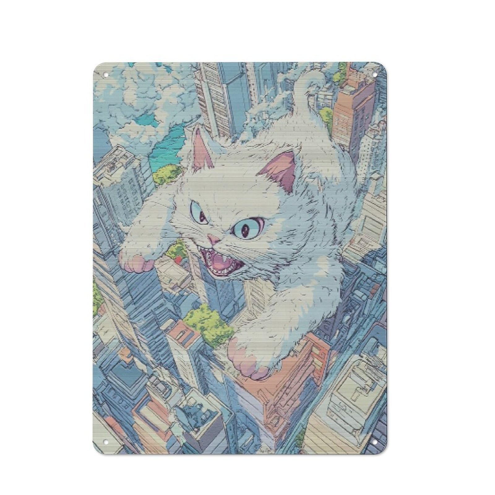 Junmoney Catzilla Tin Wall Plaque 40X30cm With For Bar Or Restaurant, Suited To Bar Decor Enthusiasts