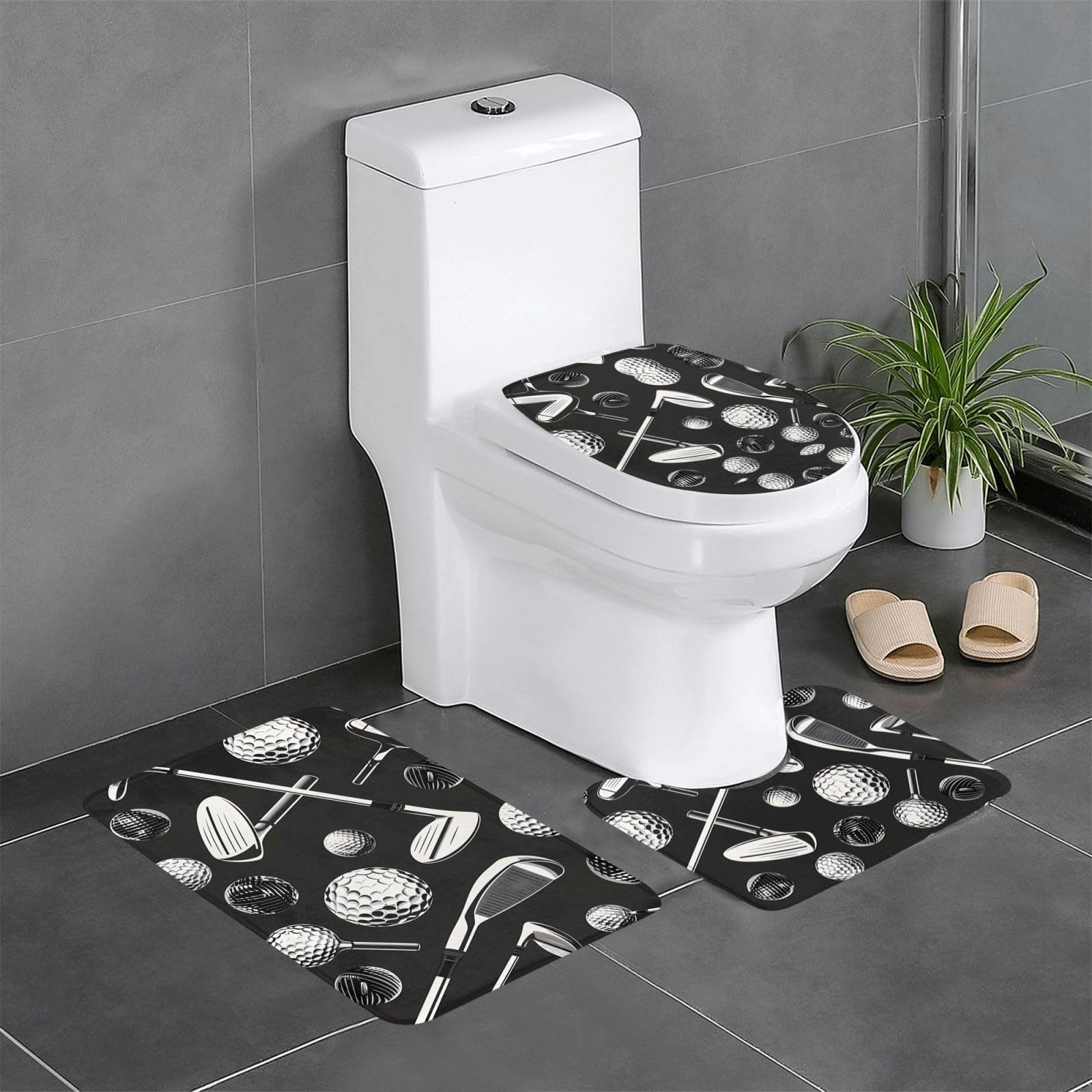 Tapis de salle de bain antidérapants motif golf pour éviter les glissades aux WC et lavabo