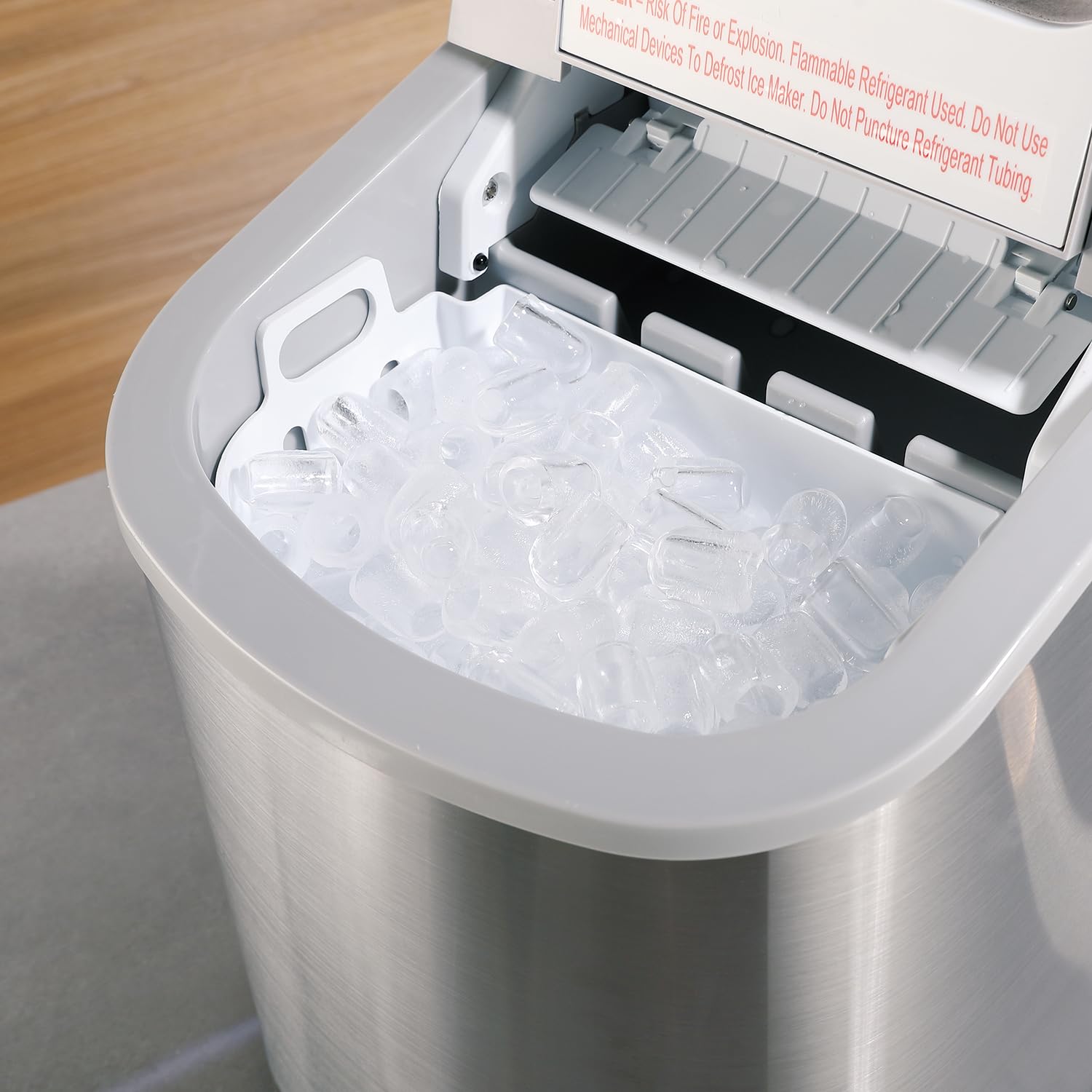 Countertop Ice Maker Nugget Pebble Ice Maker Machine Portable Chewable Compact Mini Ice Chip Maker Nugget Machine Produce 26lbs Per Day Bullet Soft Ice Cube Fruit Juice Ice, Silver Smeta on Fridge.com - View 3