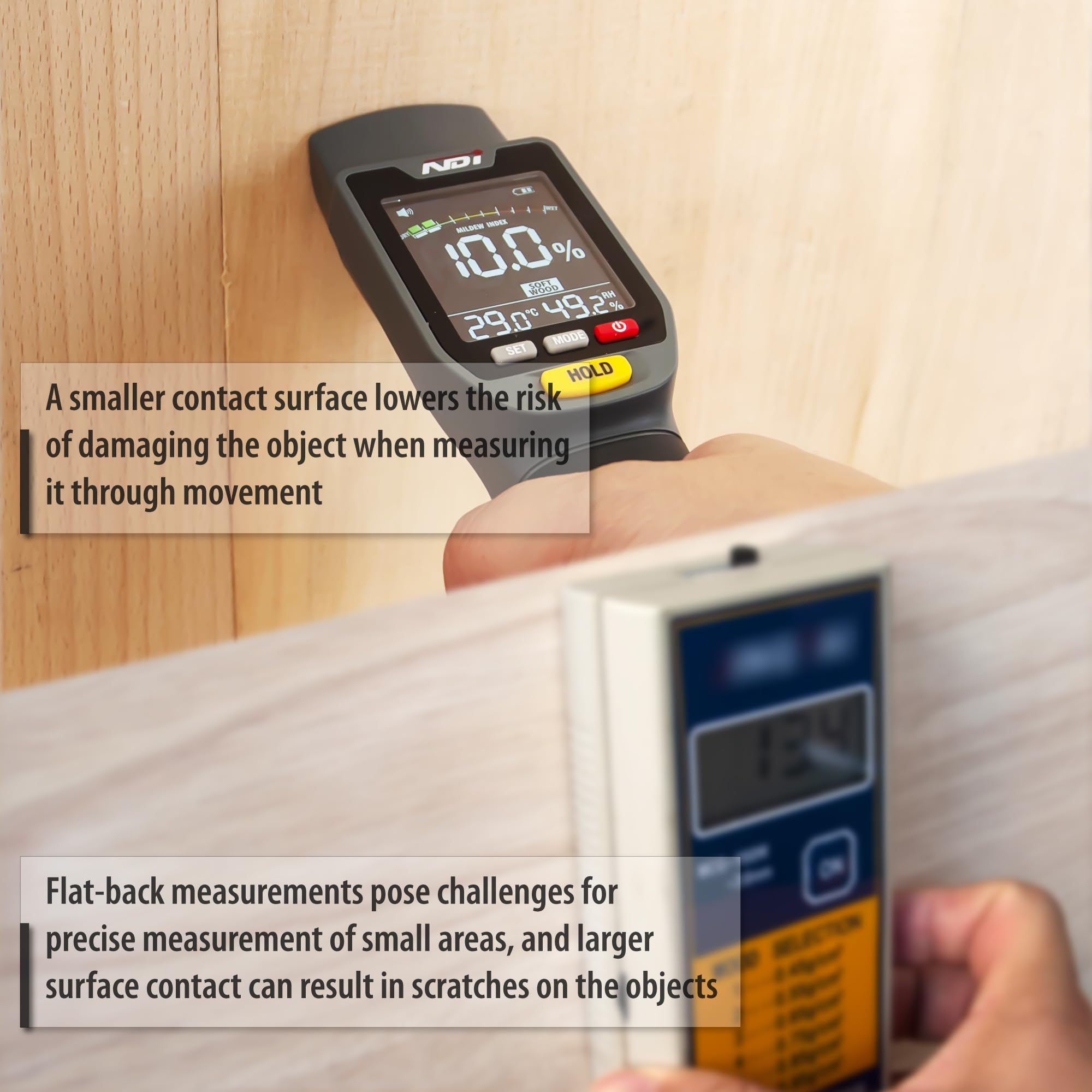 NDI 6 in 1 Non-invasive Moisture Meter Pinless Humidity Sensor Drywall/Gypsum Board/Cement Board/Cork/Hardwood/Mildew Index — Amazon image 4
