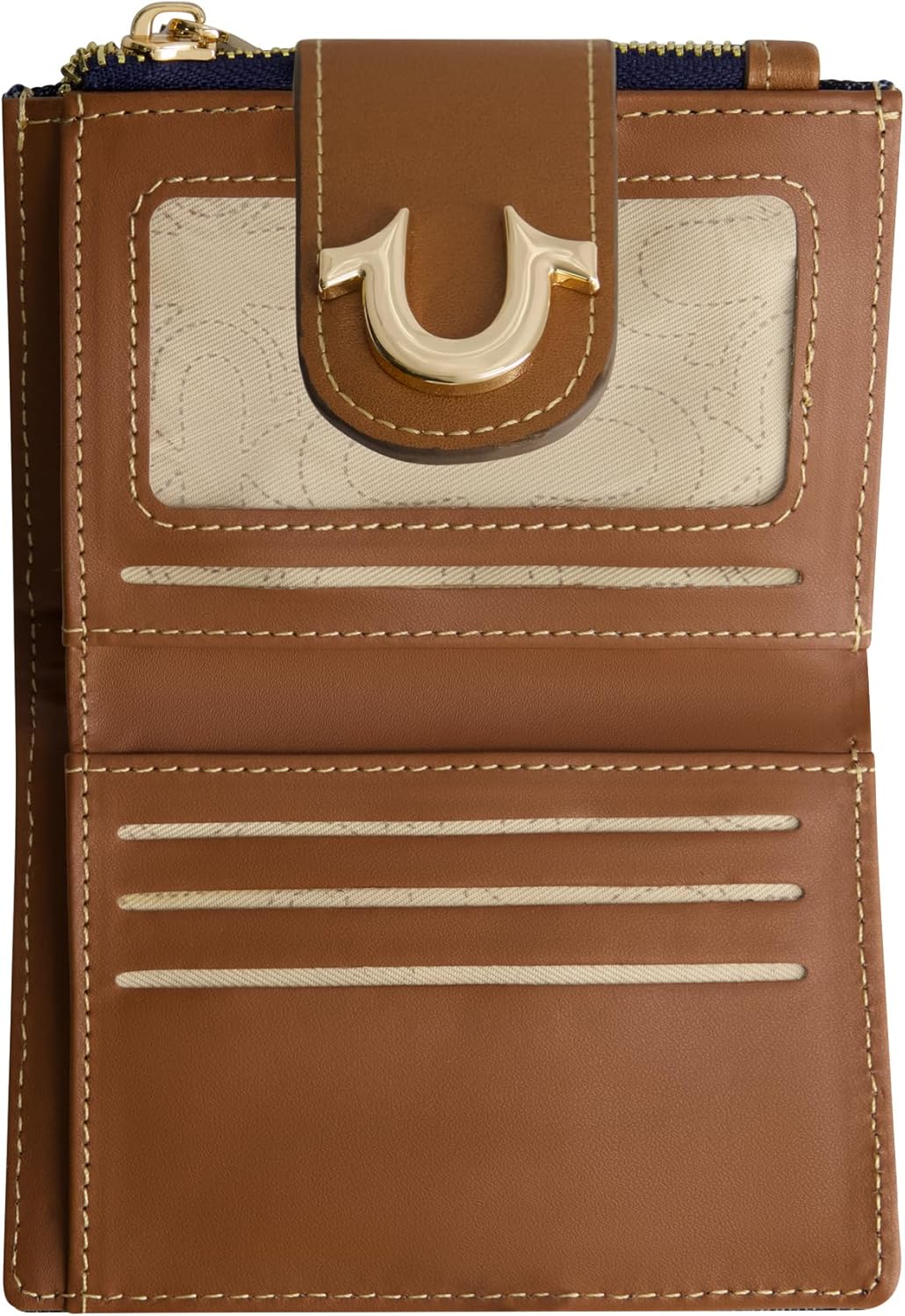 True Religion Women's Mini Wallet, Horseshoe Logo Small Compact Clutch Purse, Dark Denim, One Size