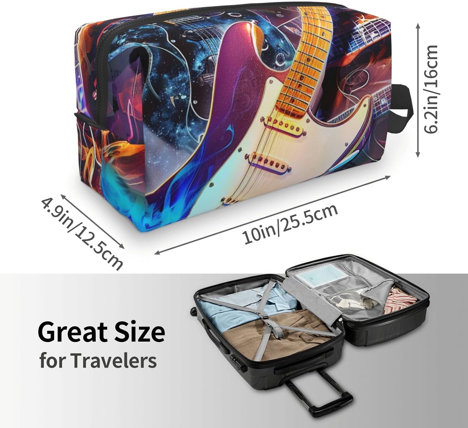 Magic Electric Guitar Music Printed Cosmetic Case with Handle, Lightweight Compact Storage for Makeup, Toiletries & Gadgets, Make up Organiser for Travel, School, Work image 4