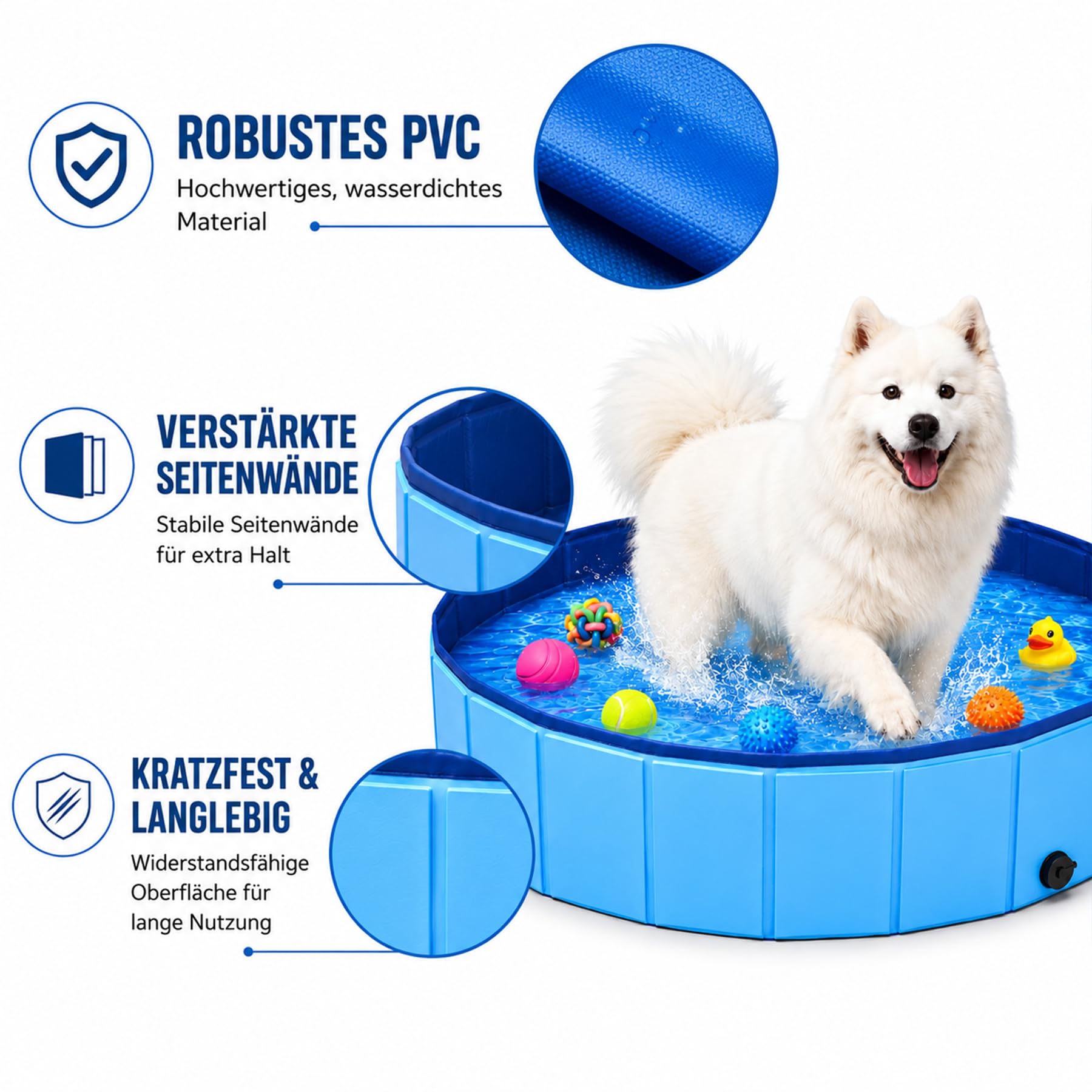 Hundepool Faltbar,120x30cm Faltbarer Pool mit Ablassventil,Swimmingpool Hundebadewanne Faltbarer,Planschbecken für Haustiere für Hunde und Katzen