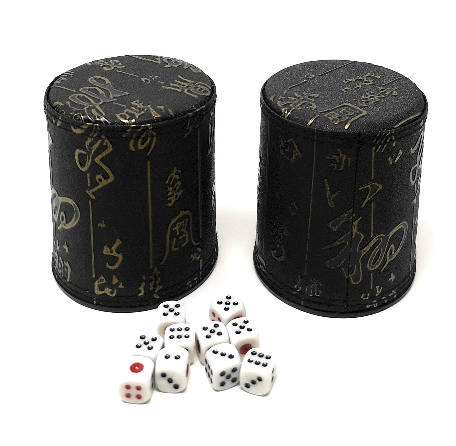 Thy Collectibles Würfelbecher mit 5 Würfeln, PU-Leder, professionelles Würfel-Shaker-Set für Yahtzee/Craps/Backgammon oder andere Würfelspiele, chinesisches Kalligraphie-Design, 2 Stück