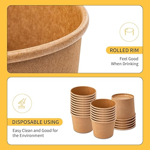 Miniatura 4 de Paquete de 50 recipientes de sopa con tapas, recipientes desechables y biodegradables, cuencos de papel kraft de 12 onzas con tapa para beber