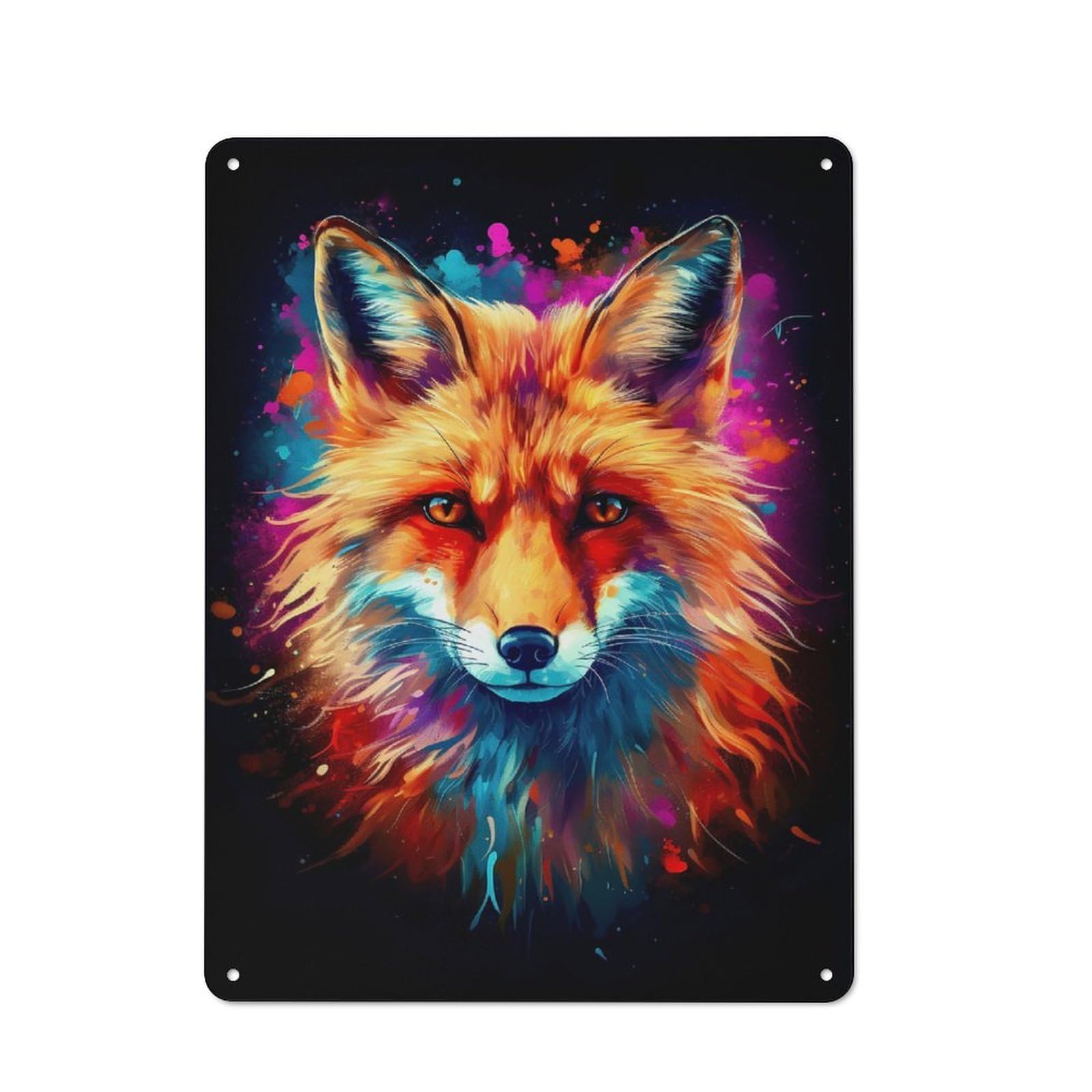 Junmoney Style-7 Amazing Fox Art Rustic Tin Wall Plaque 40X30cm For Hobby Room Or Studio, A New Home Present For Creative Interior Collectors