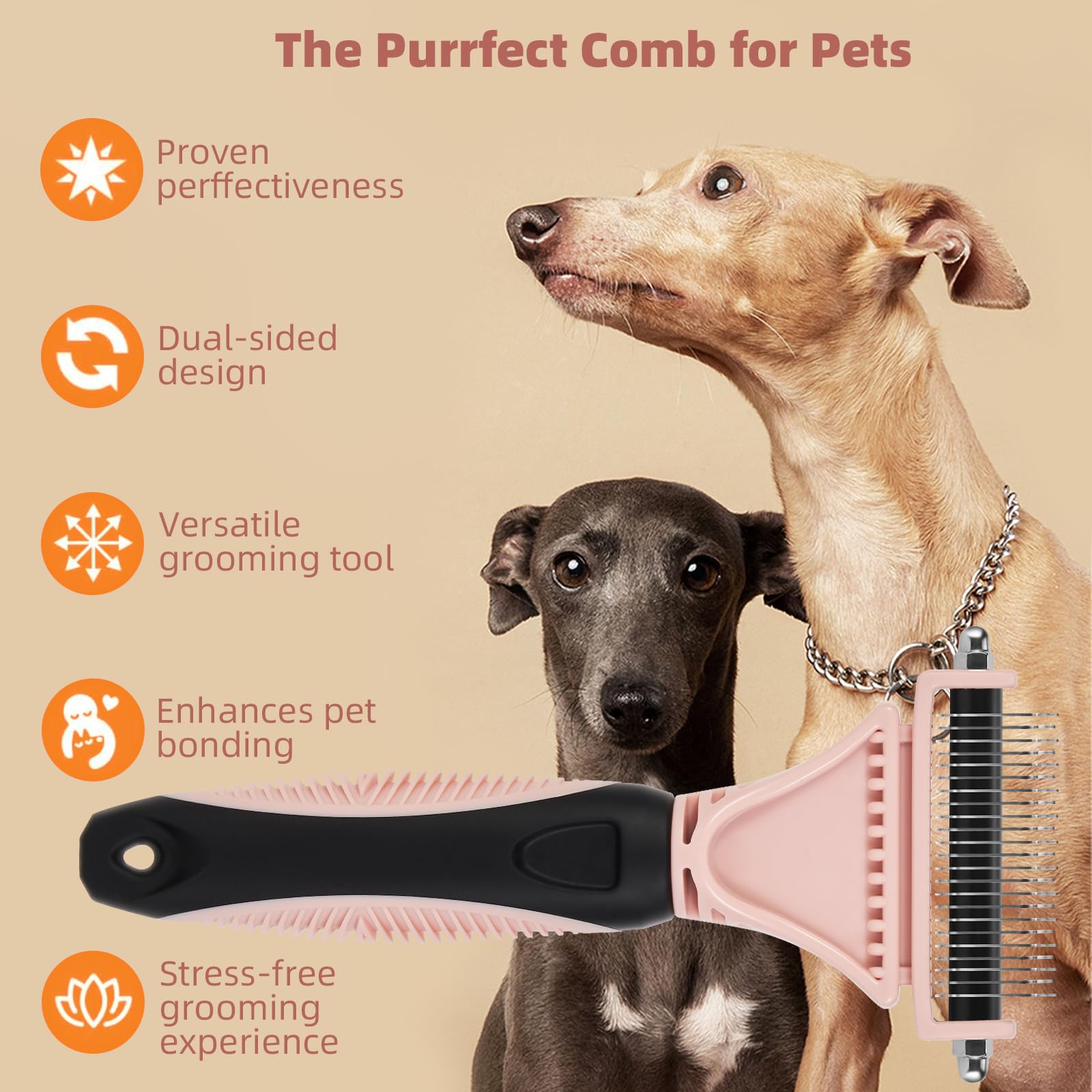 Kit de aseo para mascotas de 3 piezas: cepillo autolimpiante, peine antiestera y cepillo de baño para gatos y perros pequeños y medianos (rosa)