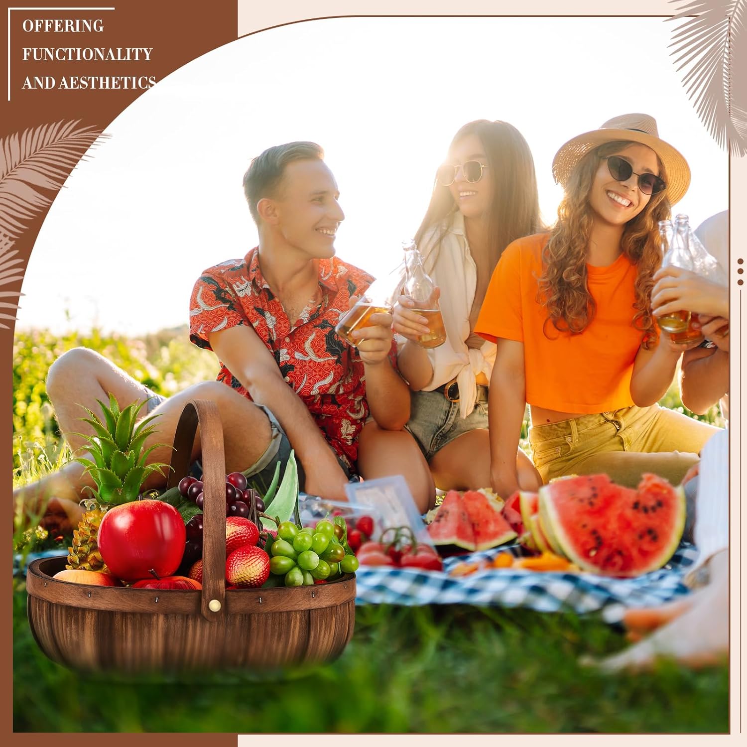 Sintuff 6 Pcs Wicker Baskets with Handles 3 Sizes Woven Garden Harvest Basket for Gathering Vegetables Wooden Bushel Apple Basket for Fruits Fall Thanskgiving Picnic Gift Farmers Market(Coffee)