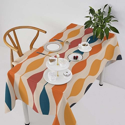 Vista 167 de Mantel floral retro de los años 70, diseño bohemio abstracto de flores amarillas naranjas para decoración de mesa de campo, granja, cocina, comedor