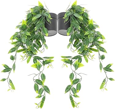 2pcs Faux Hanging Plants Indoor Outdoor Artificial Greenery Decor Lightweight Realistic Fake Potted Plant Ornaments for Home Office Wall
