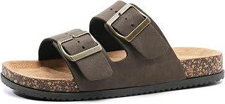 Arch Support Footbed Sandals for Women & Men, Adjustable Double Buckle Comfort Sandals, Cork-Style Cushioned Sole, Casual Walking Slides for Everyday Wear