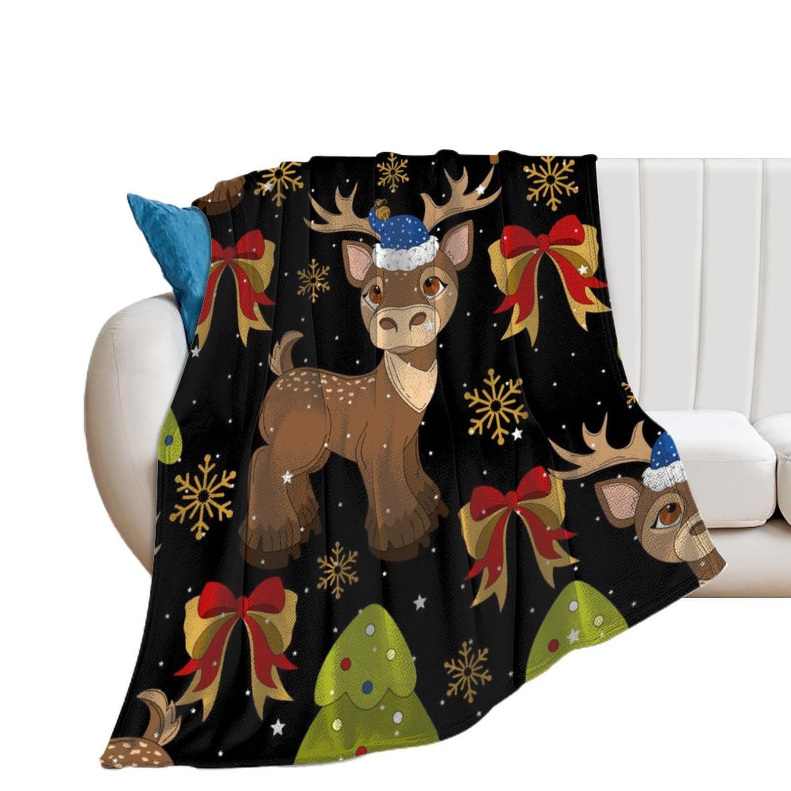 Couverture en flanelle élan de Noël, le cadeau idéal de plaid polaire chaud