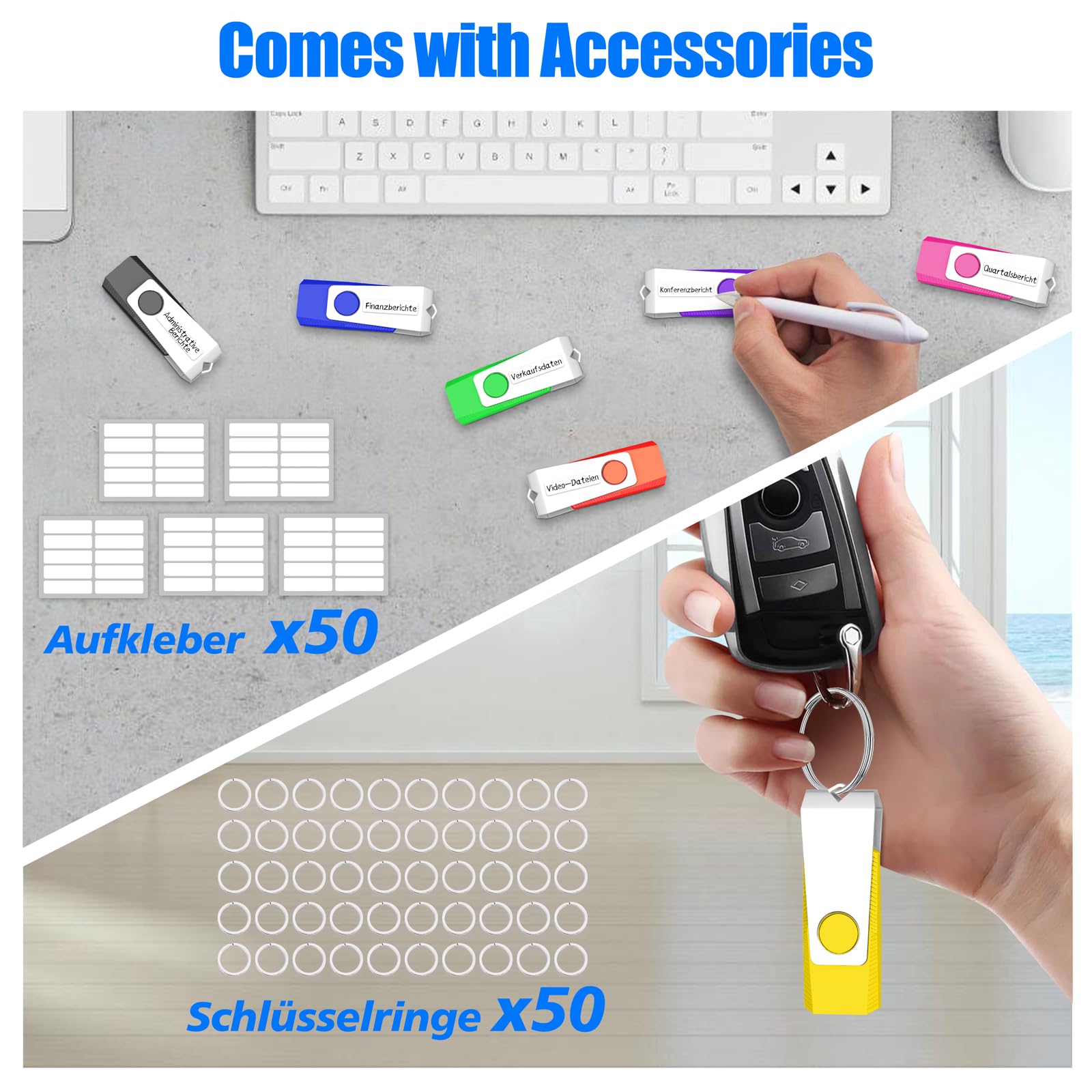 TEWENE Chiavetta USB 128 MB, set da 50 pezzi, chiavetta USB Flash Drive Stick,High Speed USB 2.0 multicolore