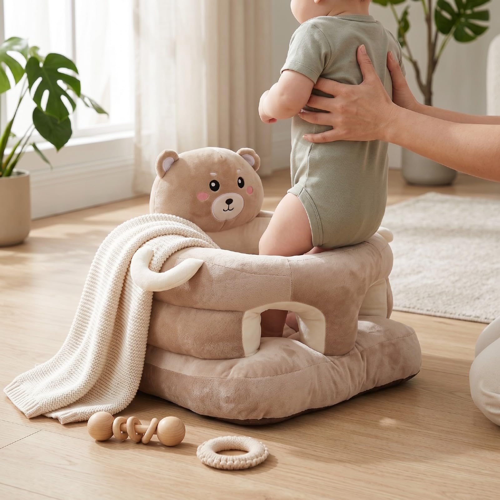 Generic Seggiolino per Bambini in Peluche, Simpatico Cartone Animato, Sedia con Supporto per la Schiena per Neonati, per Sedersi, Materiale Morbido per i più Piccoli (Orsa)