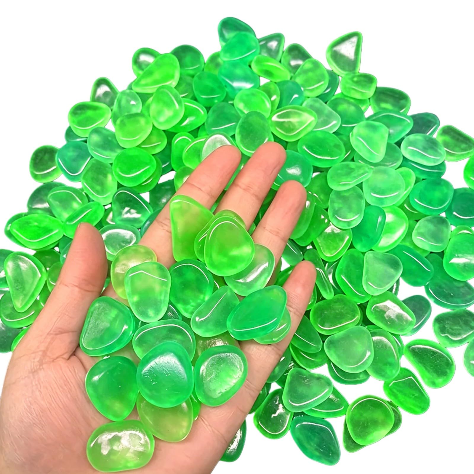 200 Pcs Glow in the Dark Pebbles, Luminous Garden Stones, Mini Glow Rocks, Glowing Rocks for Fish Tank, Yard, Walkway, Plant Pots, Aquarium, DIY Decor, Pathway & Outdoor Gravel Decoration-green
