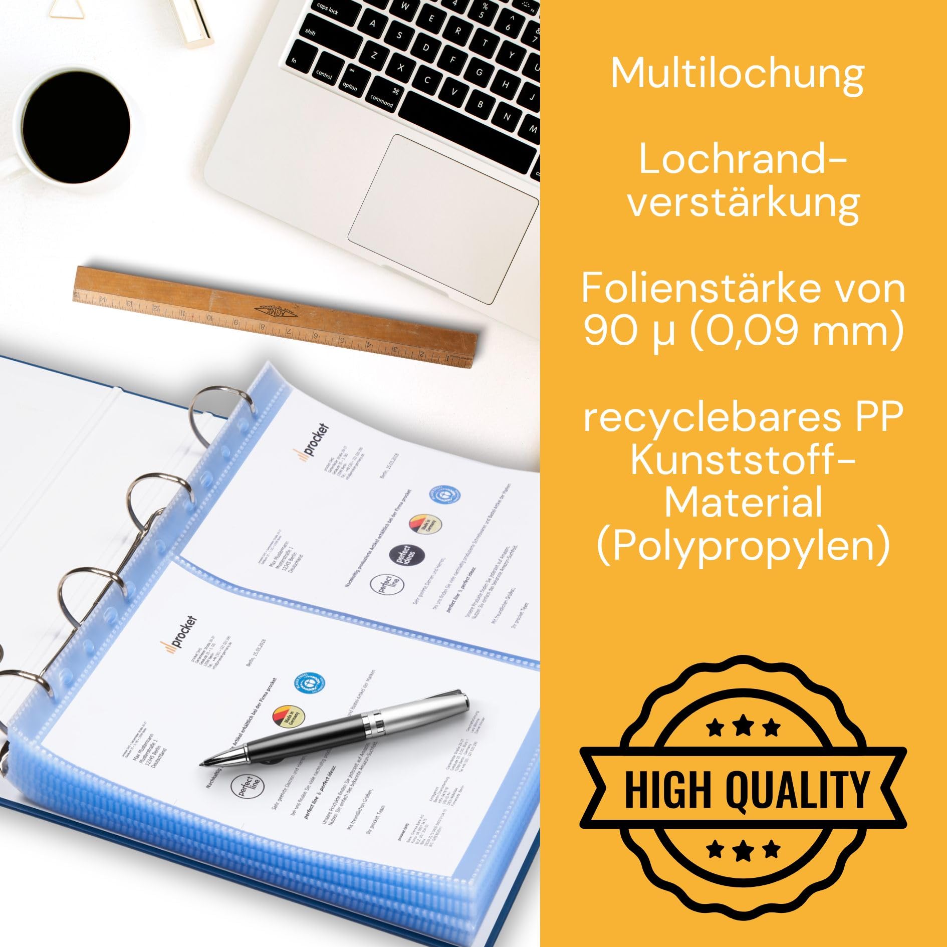 perfect line 300 fundas para documentos (2 divididas, DIN A4, transparentes, transparentes, extrafuertes, indelebles (3 x 100 (300 unidades)