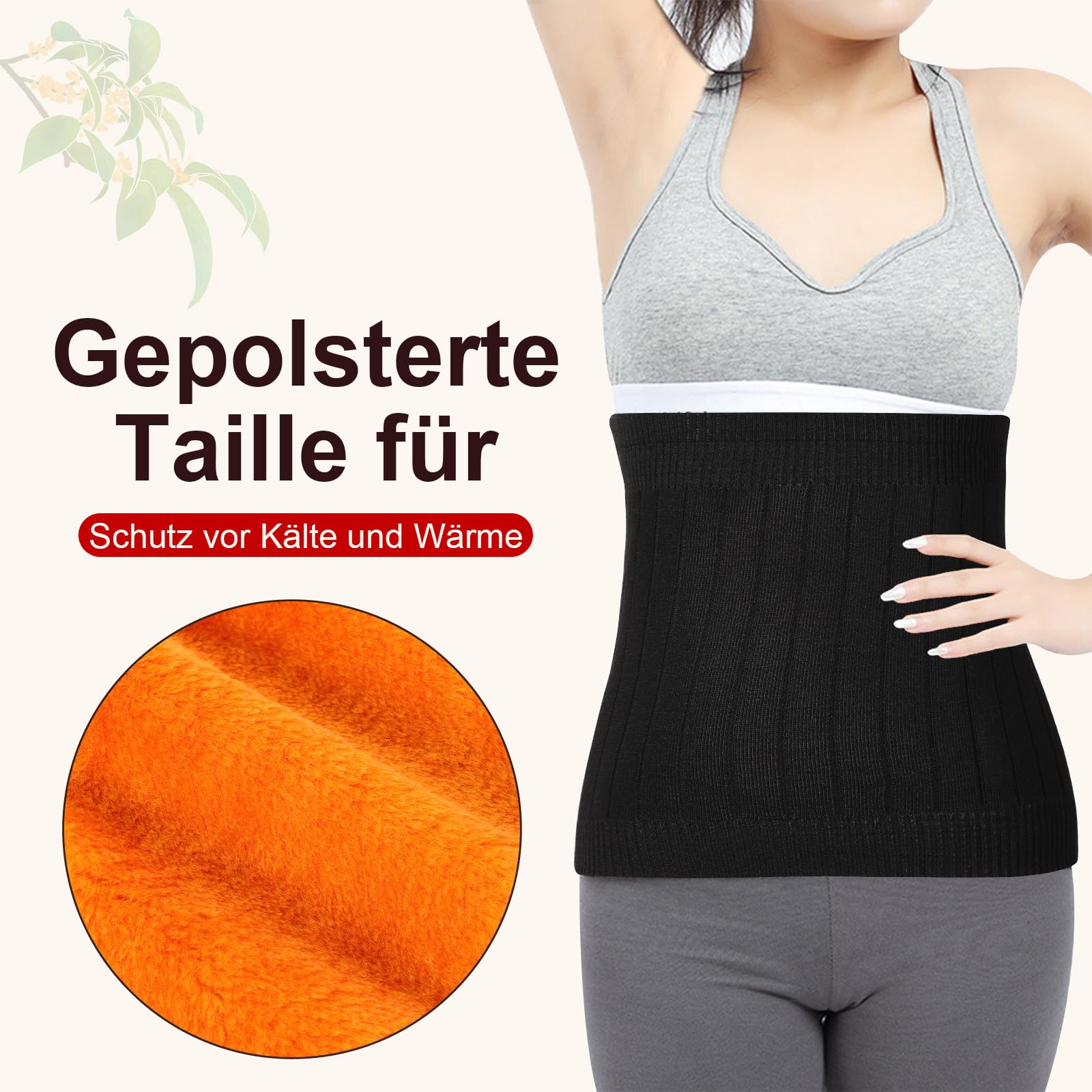 Risipu Cinturón térmico de cachemira para mujer, invierno, elástico, soporte para la cintura y el abdomen, alivio para la espalda, la columna lumbar y el dolor menstrual (Negro con forro polar, talla