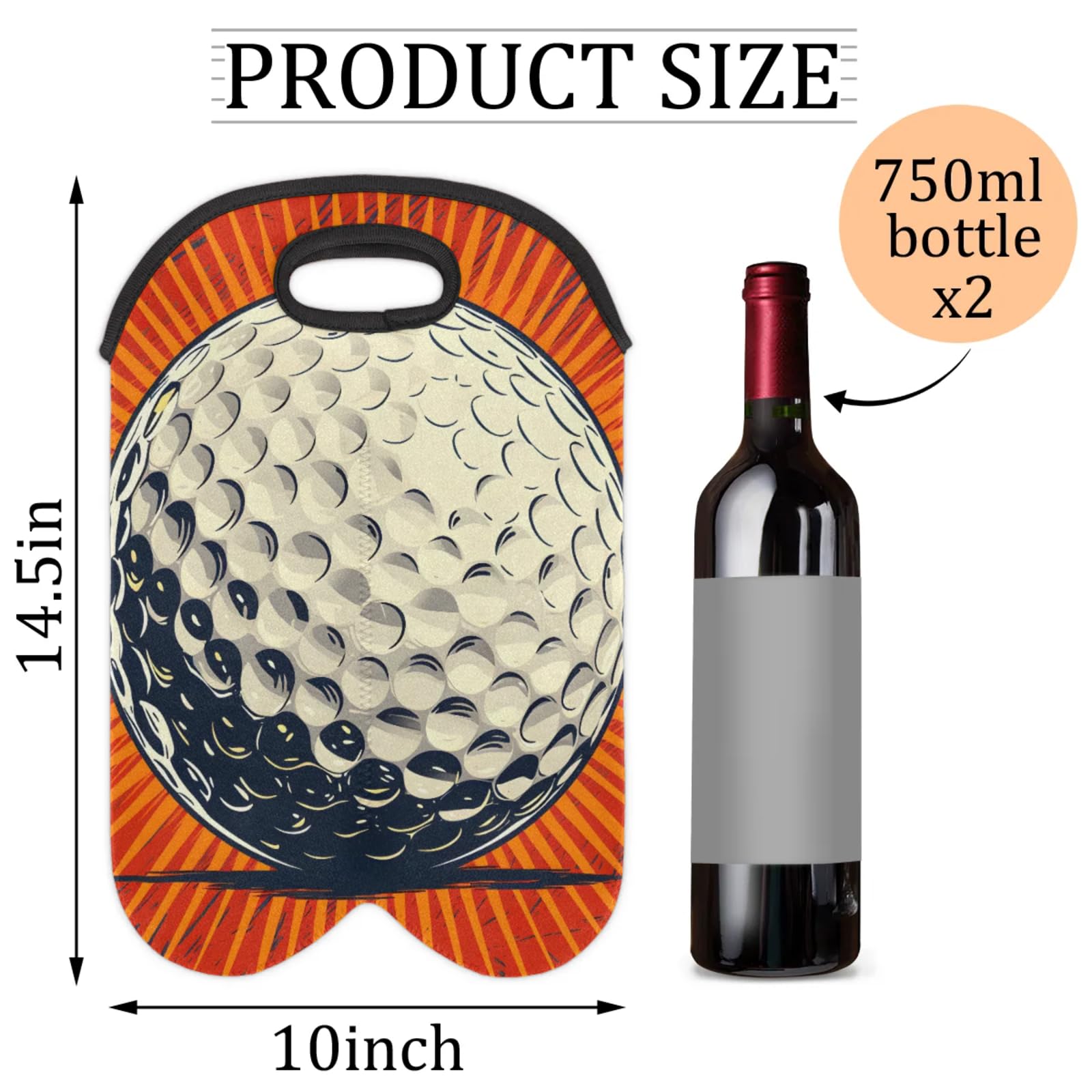 GzLeyigou 2 Bottles Abstract Golf Wine Bag Sleeve Totes Neoprene Protective Wine Carrier Bag for Wine,Water, Champagne, Beer, Baby Bottles,Gift 14.5 x 10 Inches