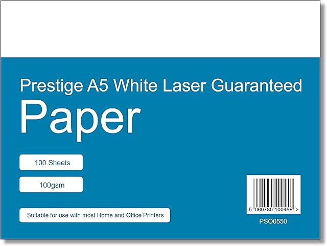 Prestige A5 100gsm Laser Inkjet Guaranteed White Paper - 100 Sheet Pack