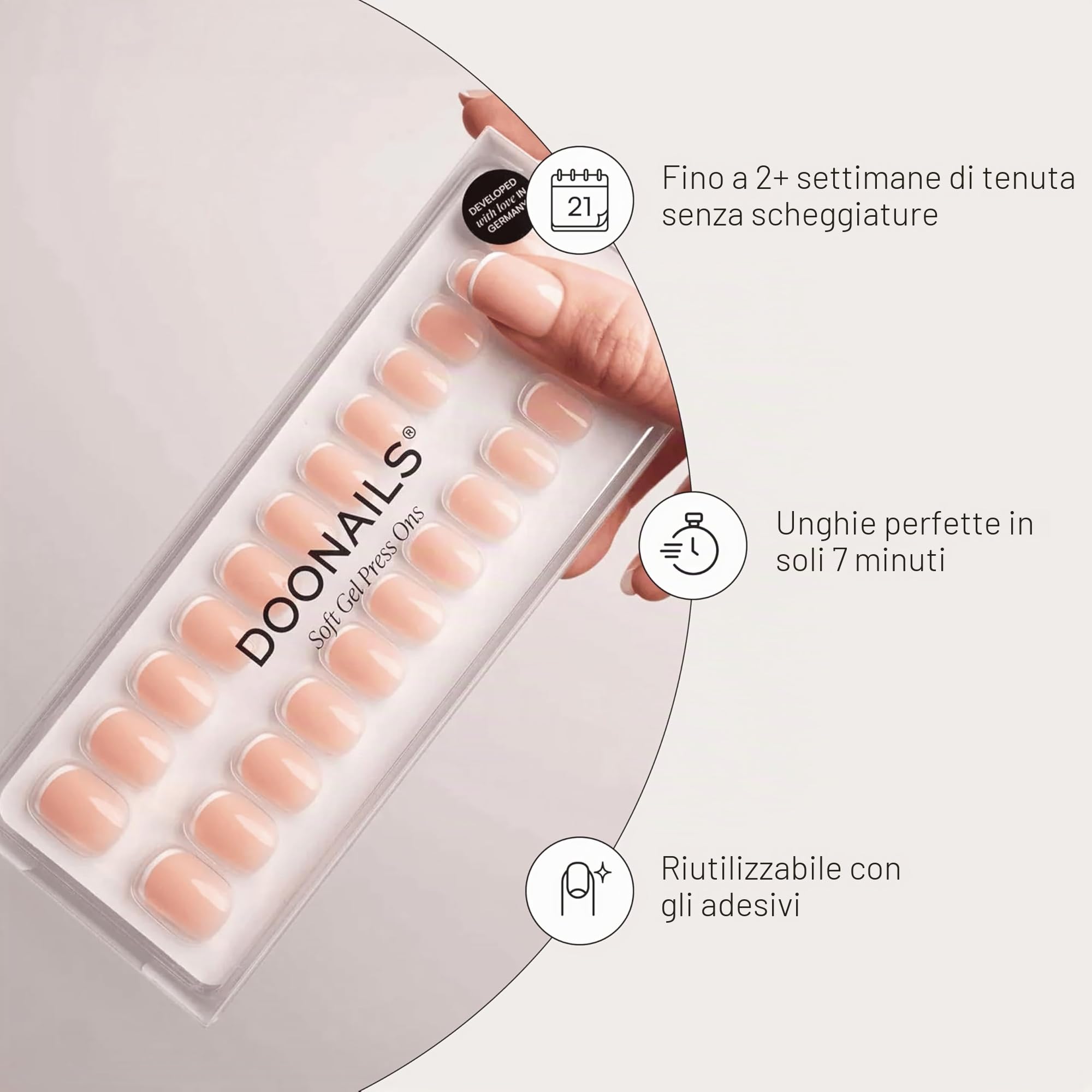 DOONAILS Soft Gel Press On Nails Set da 30 pezzi Classic French forma arrotondata unghie da incollare, copertura completa in qualità da salone, finte unghie in gel morbido, medio, naturale e piacevole