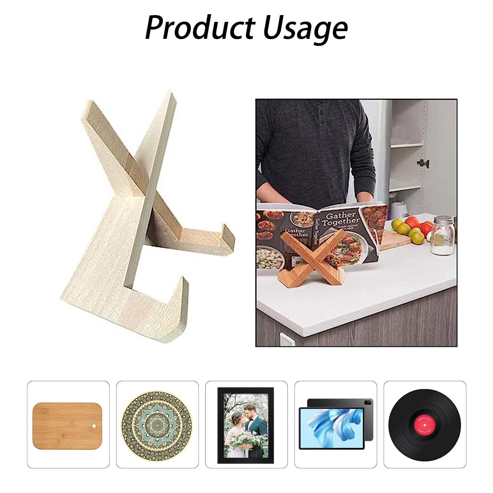 Quixotical Plate Holder Display Stand, Wooden Display Stand, Picture Frame Stand Recipe Holder Record Stand - Image 4