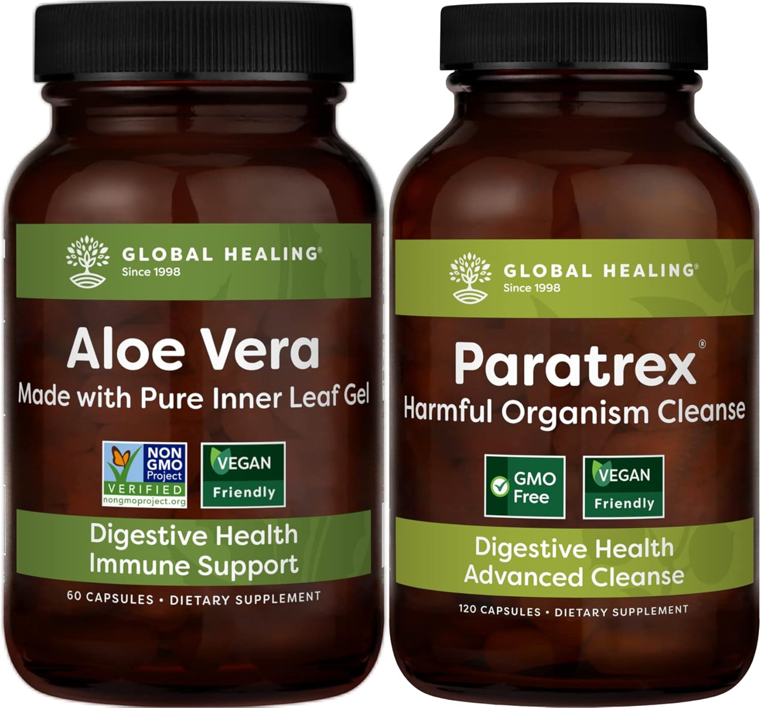 Global Healing Paratrex & Aloe Vera Kit - Advanced Herbal Supplement Detox of Unwanted Organisms for Healthy Digestion Natural Aloe Vera Leaf Supplement Supports Digestive System - 60 Capsules Each : Health & Household