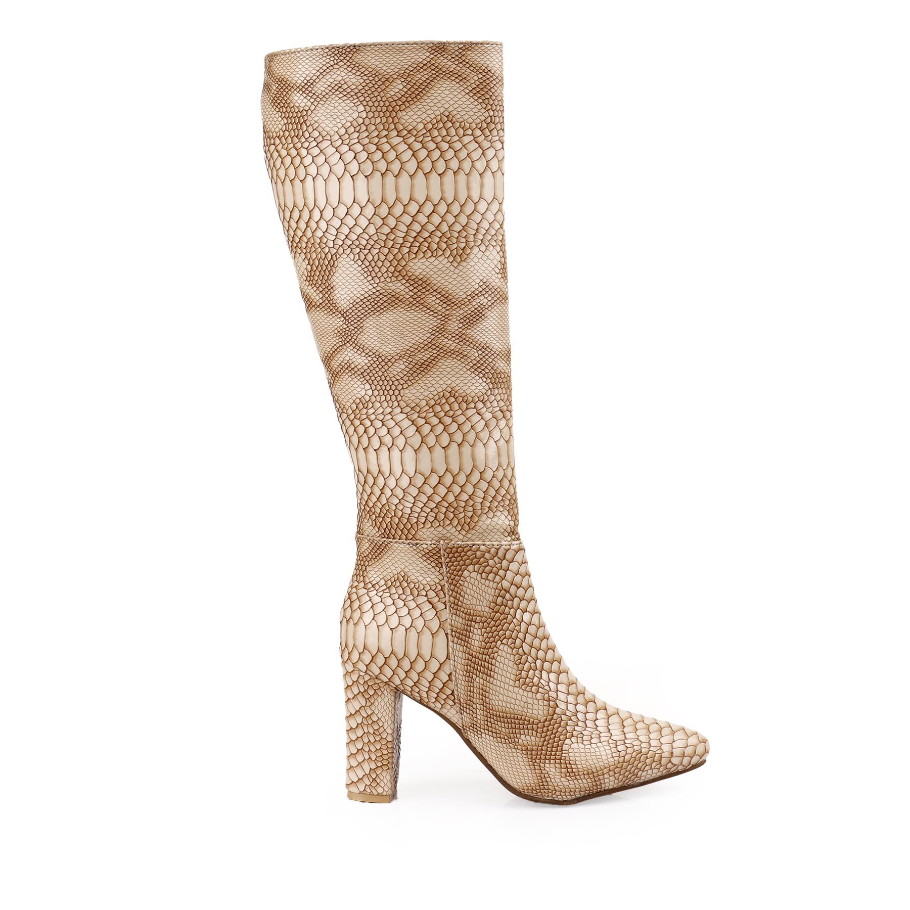 yuvrato baxi Women’s 9 Cm Block Heel Height Premium Faux Leather Trendy Snakeskin Knee-High Boots-picture-37