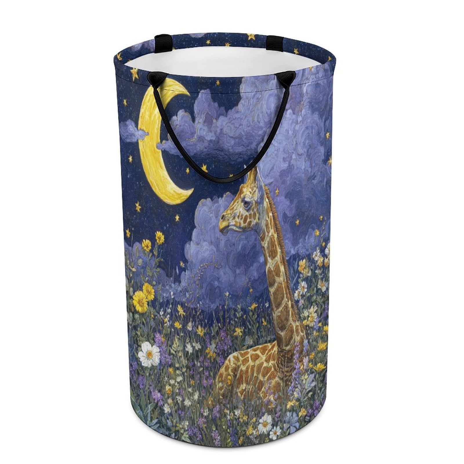 LUYYSKY Beautiful Colorful Cute Giraffe Collapsible Dirty Clothes Basket, Watercolor Aesthetic Starry Sky Animals Giraffes Plants Daisies Floral Portable Clothes Storage Basket