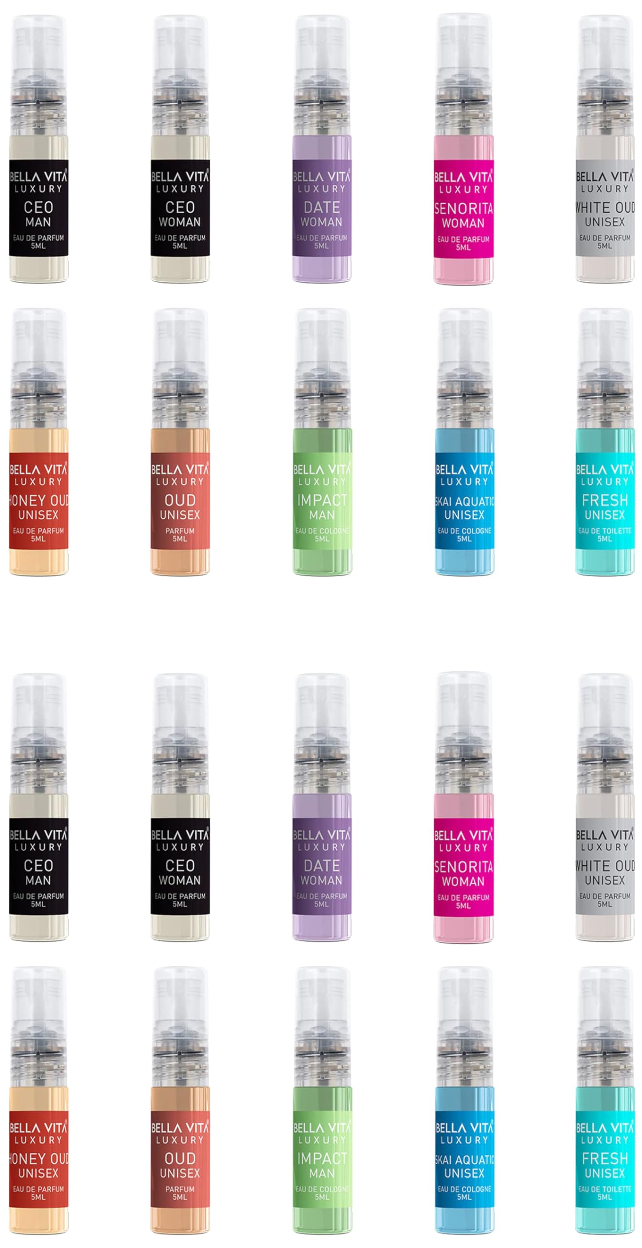 Bella Vita Luxury Trial Pack of 20 x 5ml Pocket Liquid Perfumes for Unisex Unisex Fragrance Mix of EDP, EDT & EDC Long Lasting Perfume Sweet, Floral, Woody, Musky & Spicy-image-21