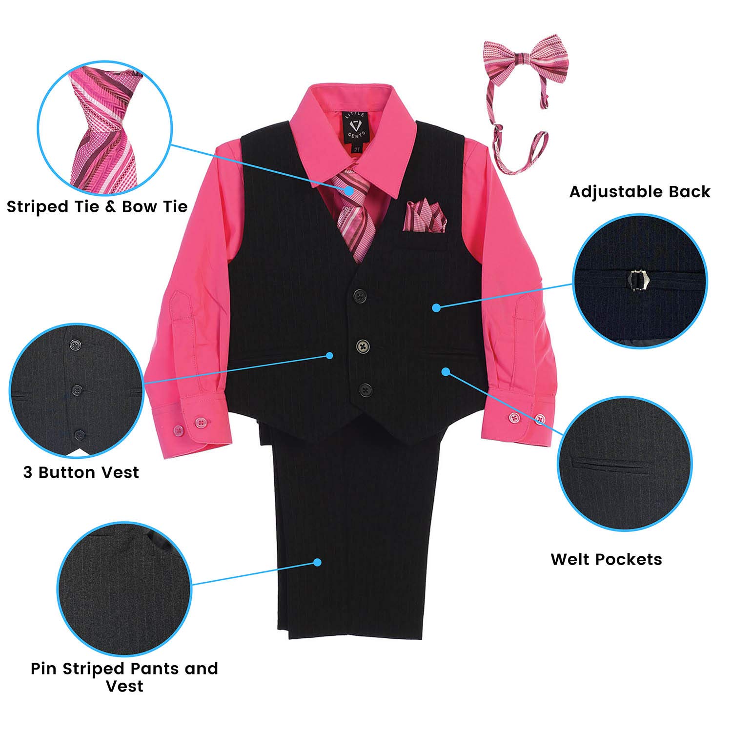 Boys Easter Outfit Boys Suit Ring Bearer Outfit for Boys Dress Shirt and Tie Church Clothes for Toddler Boy Vest and Pant Set Boys Formal Dresswear Set Kids 4 Piece Hot Pink Size 9-12 Months