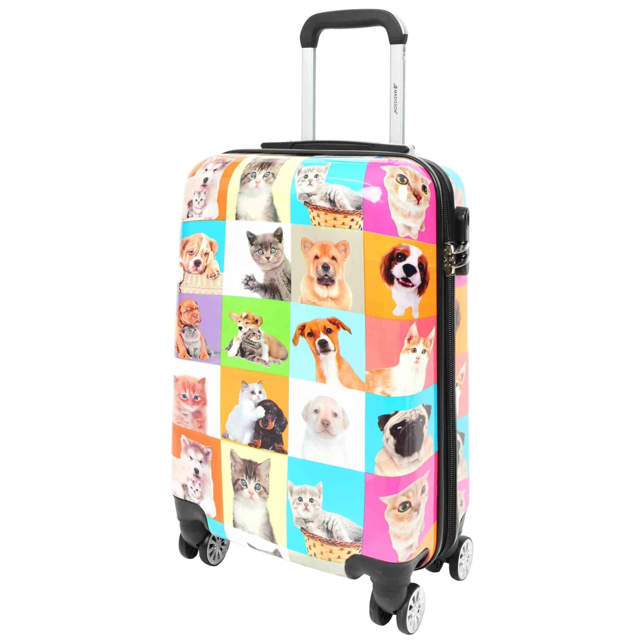 DR628 - Valigia espandibile con 4 ruote, motivo: cani e gatti, Multicolore, Cabin, Valigia espandibile rigida