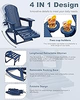 Vista 4 de Adirondack - Juego de 2 mecedoras con otomana retráctil, silla Adirondack plegable para todo tipo de clima con dos soportes para tazas, sillas