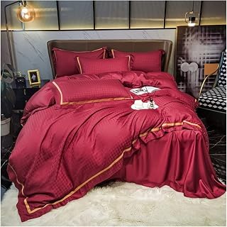 TeeTsy Four-Piece Bedding Set Four-piece bedding simple cotton double household bed sheet quilt cover embroidered twill comfortable bedding red color Four-Piece Bed