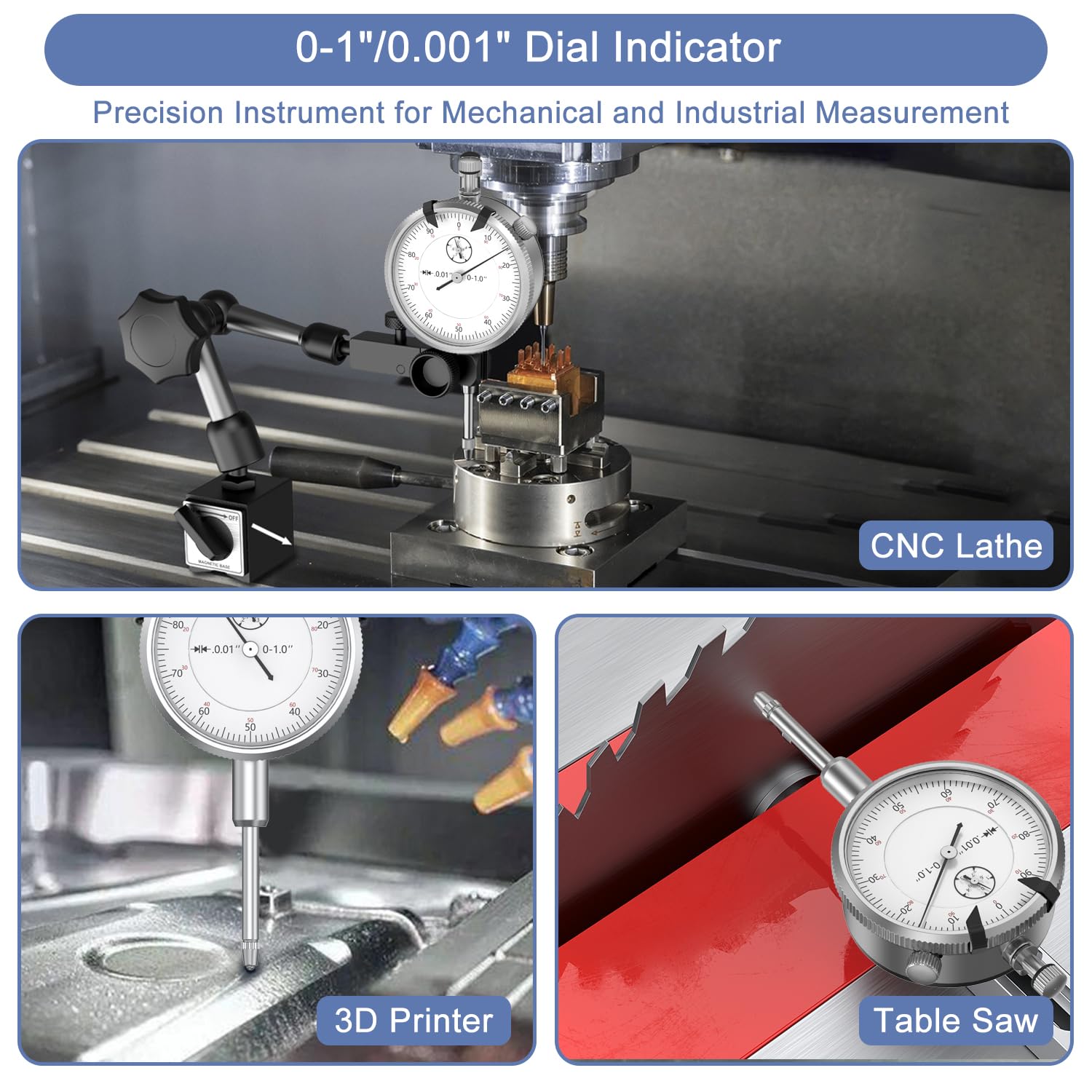 HDLNKAK 2 Pack Dial Indicator 0-1"/0.001" Dial Indicator, Measuring Tool for Lathe, 3D Printing, Workshop, CNC Machine Tool, Table Saw.