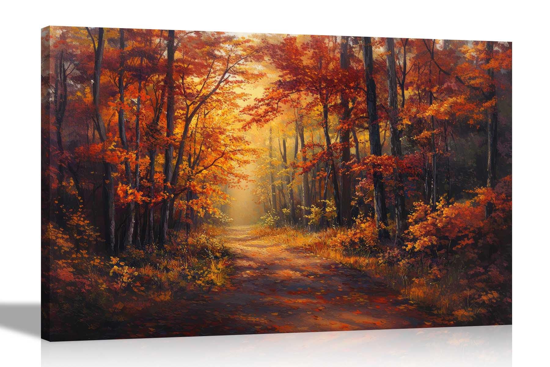 Artley Prints - Footpath in an Autumn Forest Canvas Prints Art for Living Room Conservatory Hallway Ready to Hang 51 x 35cm (20 x 14 inches)